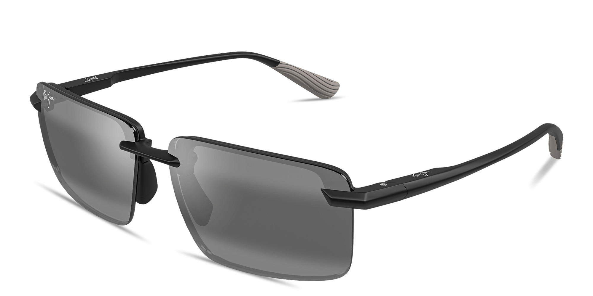 Shop Maui Jim Laulima Unisex Rimless Rectangle Sunglasses in Black online.