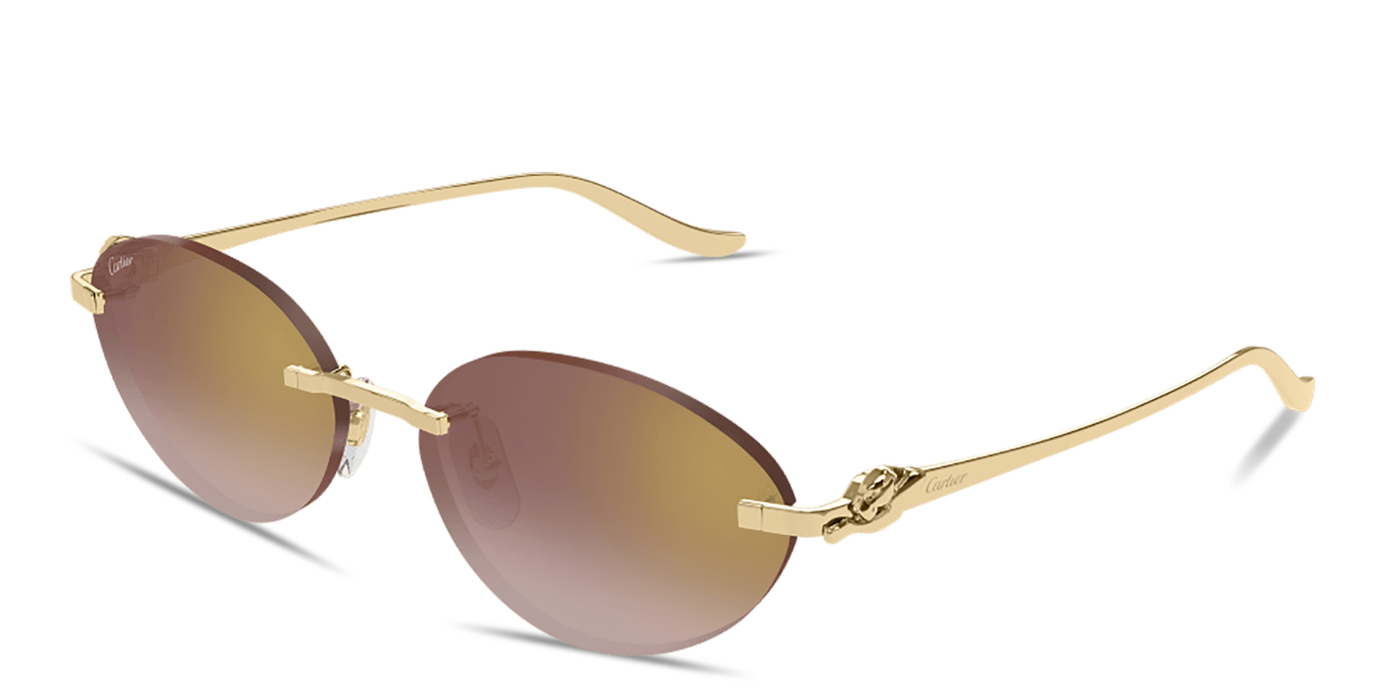 Shop Cartier Panthère de Cartier Rimless Oval Sunglasses in Gold online.