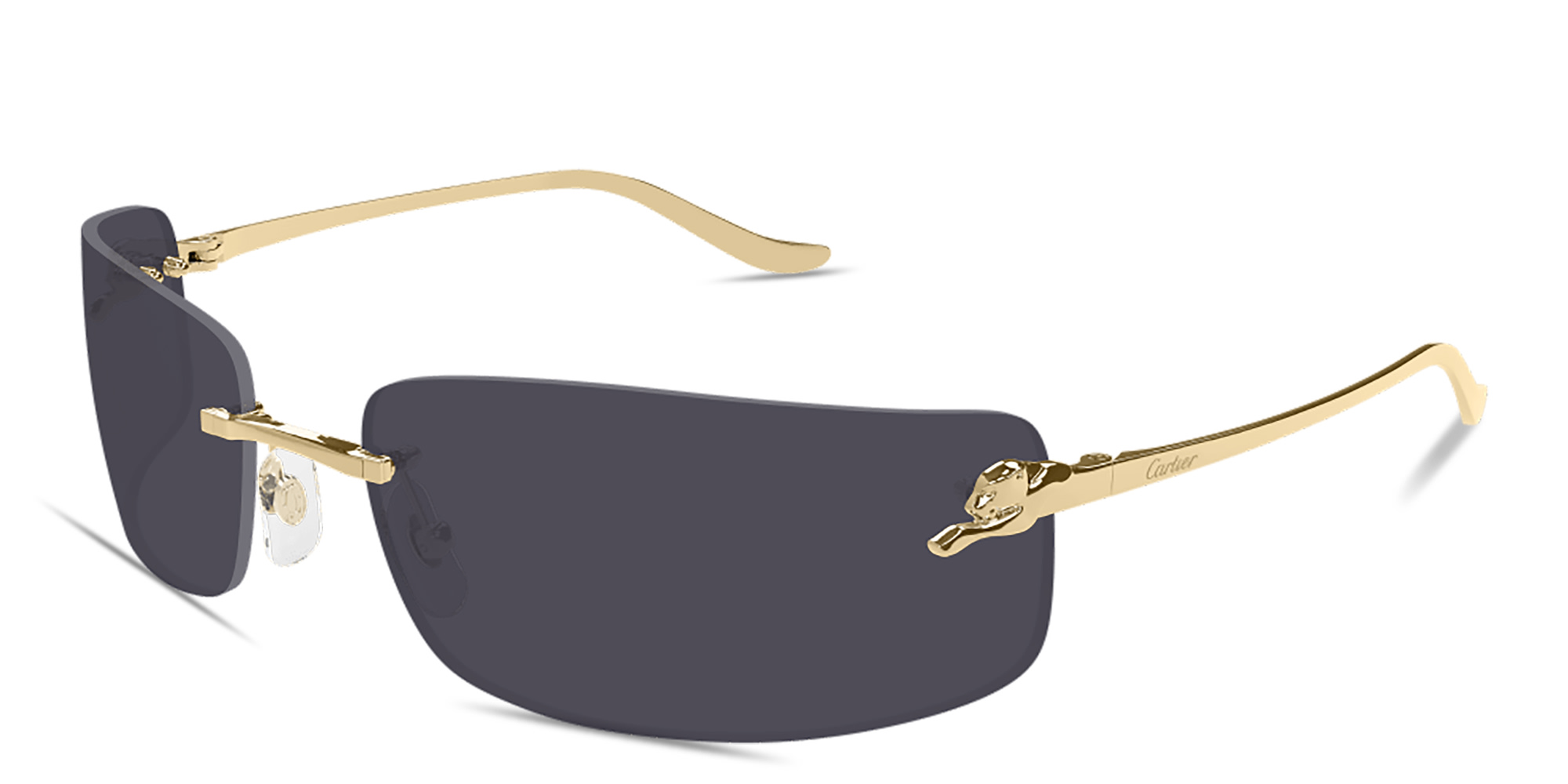 Shop Cartier Panthère de Cartier Unisex Wide Rimless Rectangle Sunglasses in Gold online.