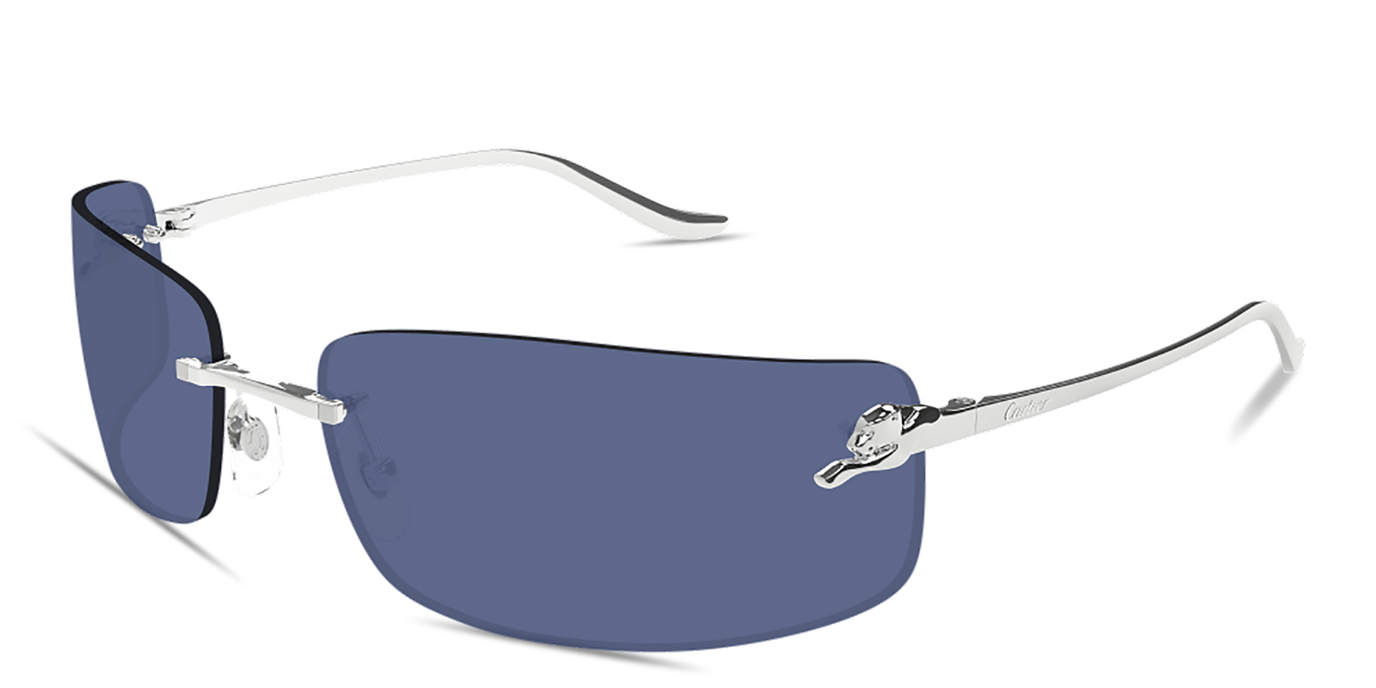 Shop Cartier Panthère de Cartier Unisex Wide Rimless Rectangle Sunglasses in Silver online.