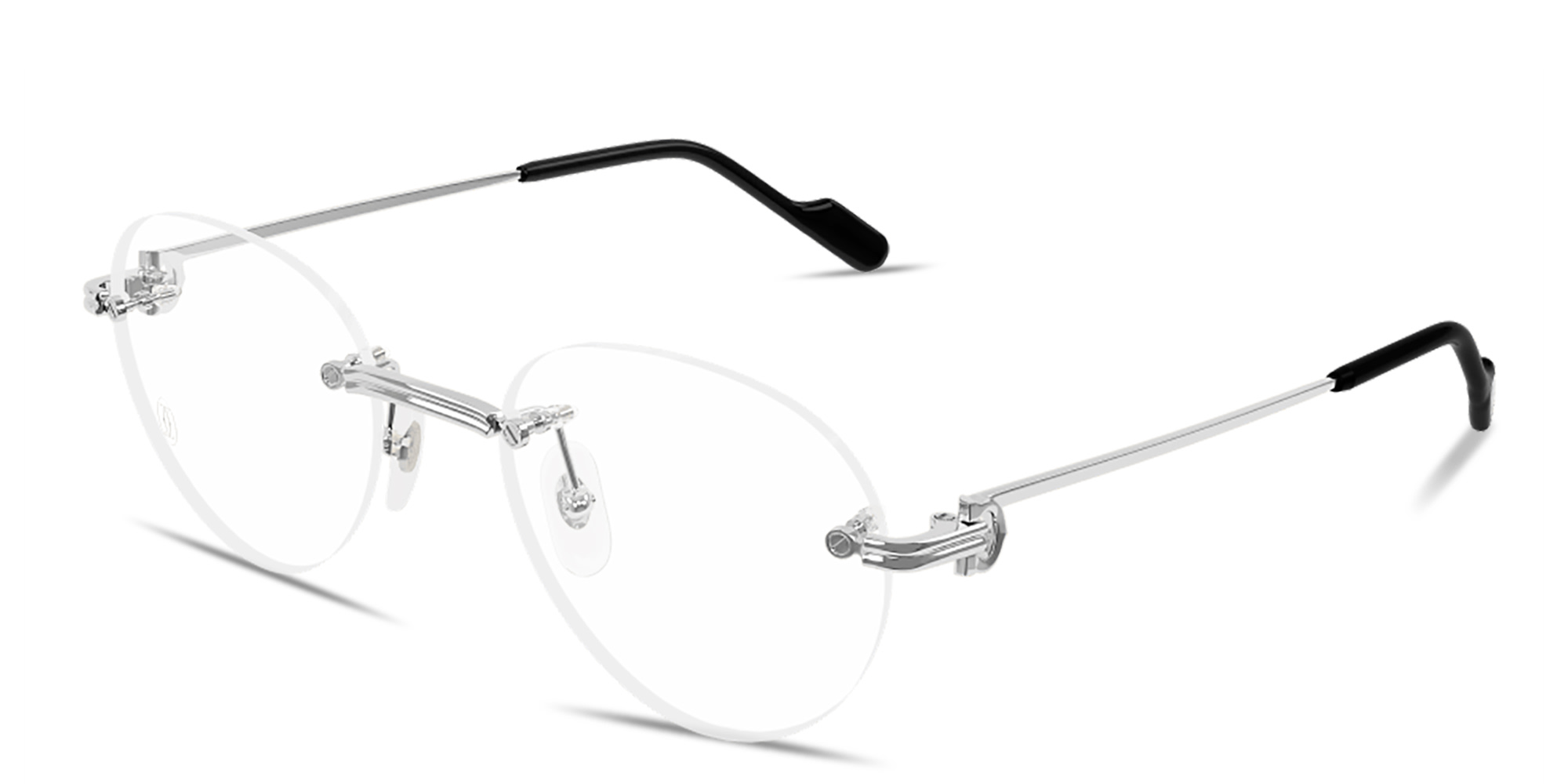Shop Cartier Première de Cartier Rimless Panthos Eyeglasses in Silver online.