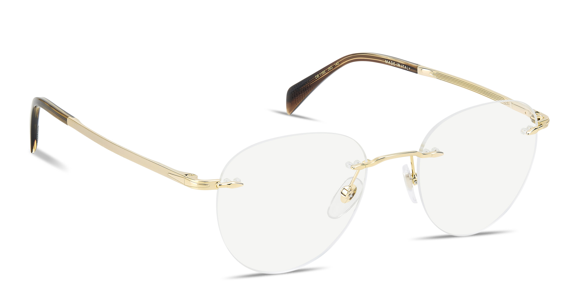Shop DAVID BECKHAM Talisman Rimless Round Eyeglasses in Gold online.