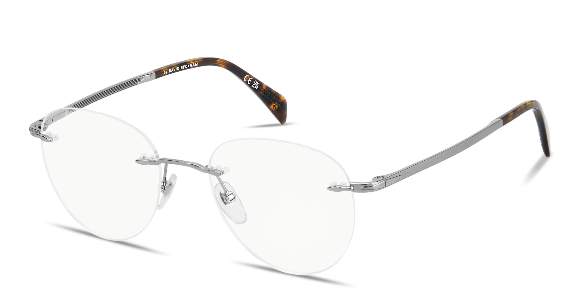 Shop DAVID BECKHAM Talisman Rimless Panthos Eyeglasses in Ruthenium online.