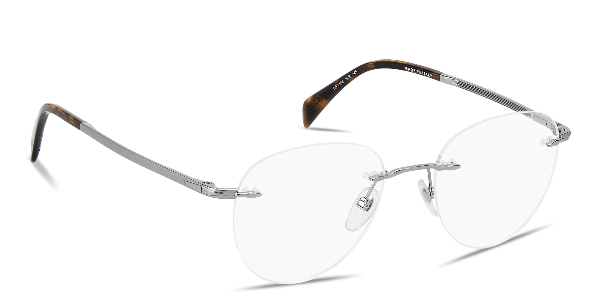 Shop DAVID BECKHAM Talisman Rimless Panthos Eyeglasses in Ruthenium online.
