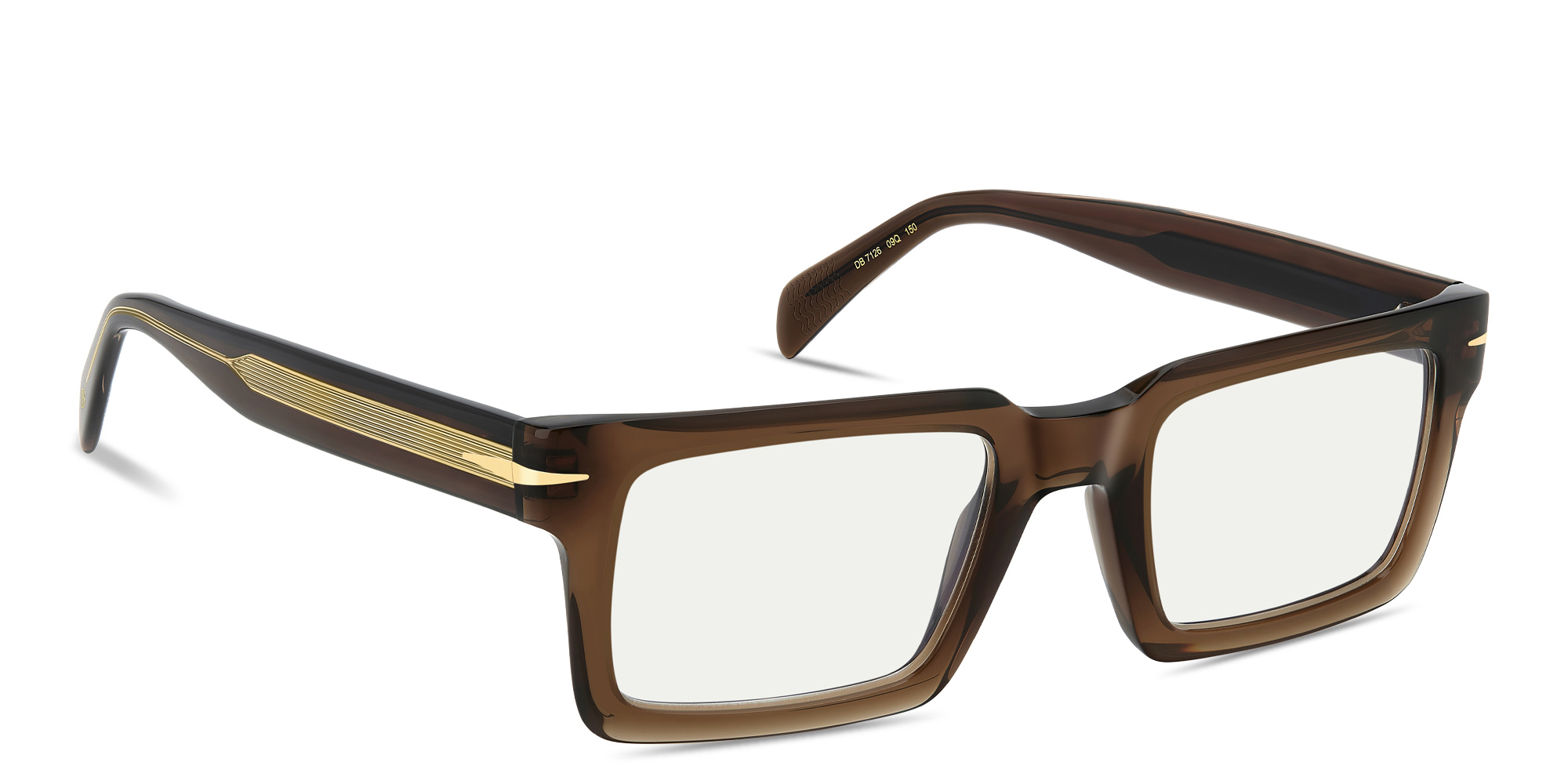 Shop DAVID BECKHAM Talisman Rectangle Eyeglasses in Brown online.