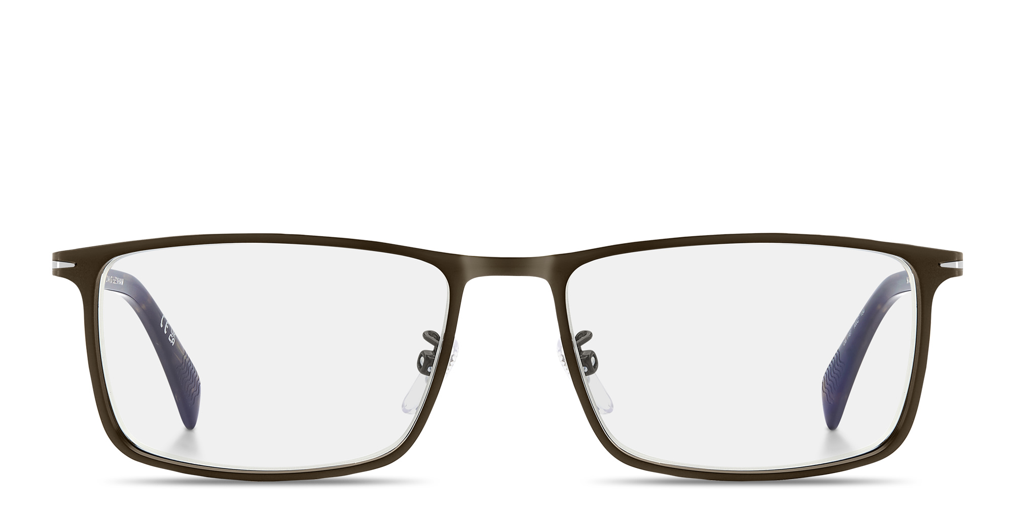 Shop DAVID BECKHAM Talisman Wide Rectangle Eyeglasses in Brown online.