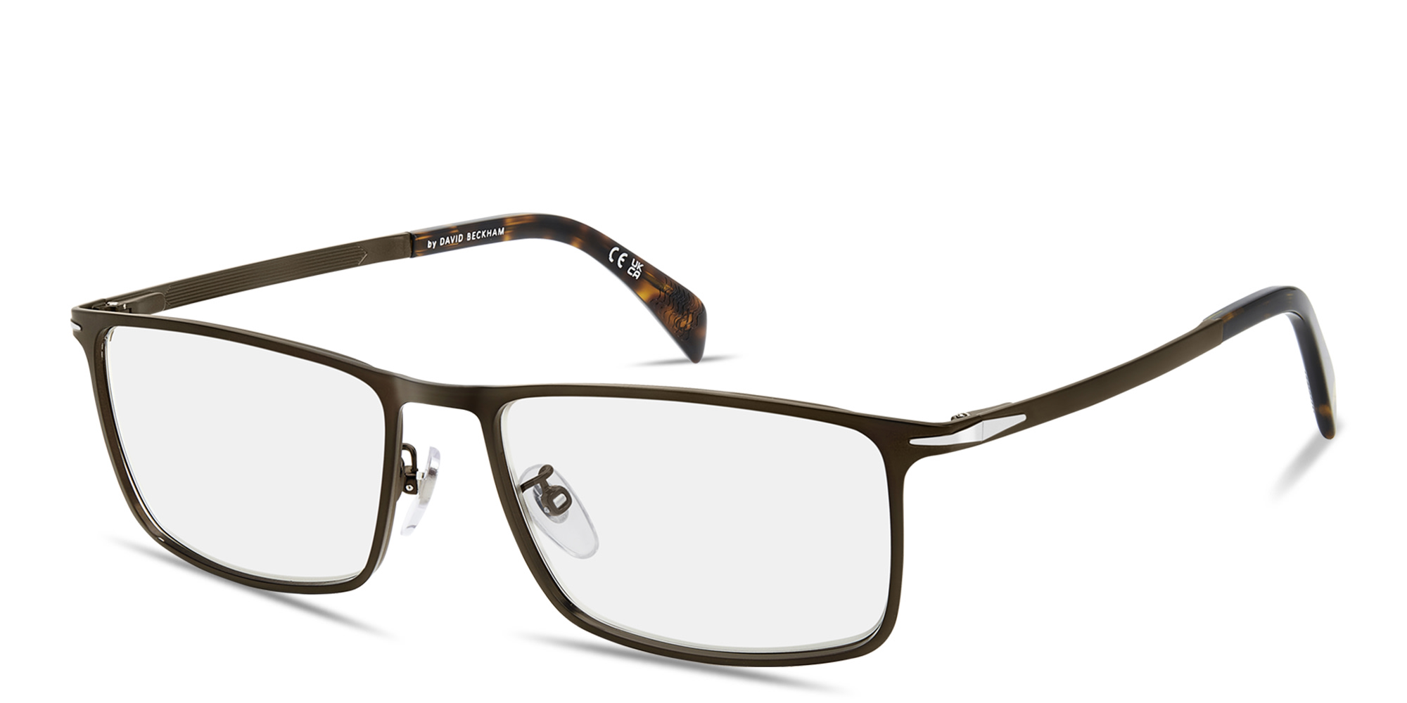 Shop DAVID BECKHAM Talisman Wide Rectangle Eyeglasses in Brown online.