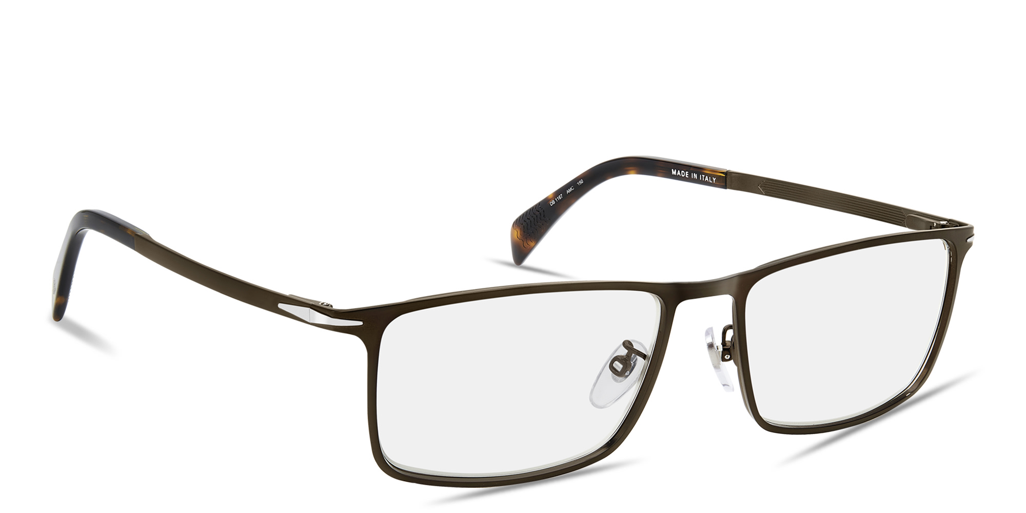 Shop DAVID BECKHAM Talisman Wide Rectangle Eyeglasses in Brown online.