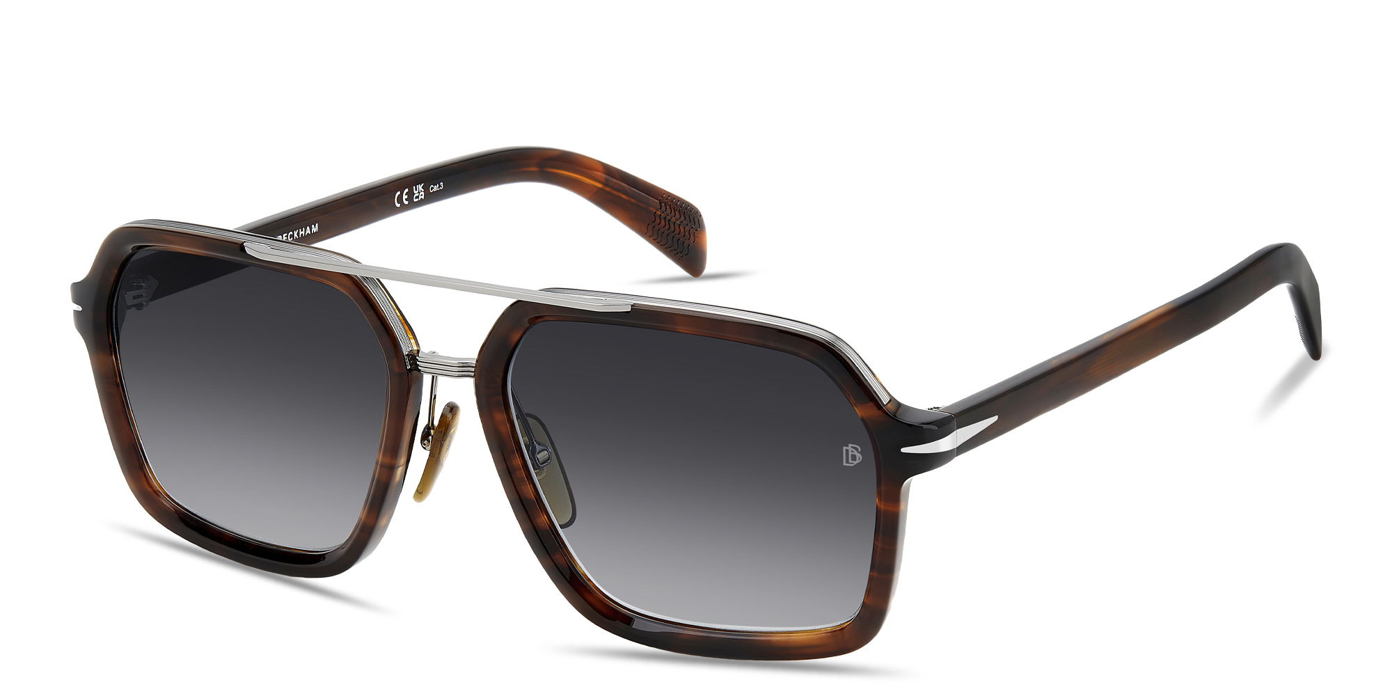 تسوق نظارات شمسية مستطيلة بشعار العلامة ديفيد بيكهام بلون بني قرني أونلاين.