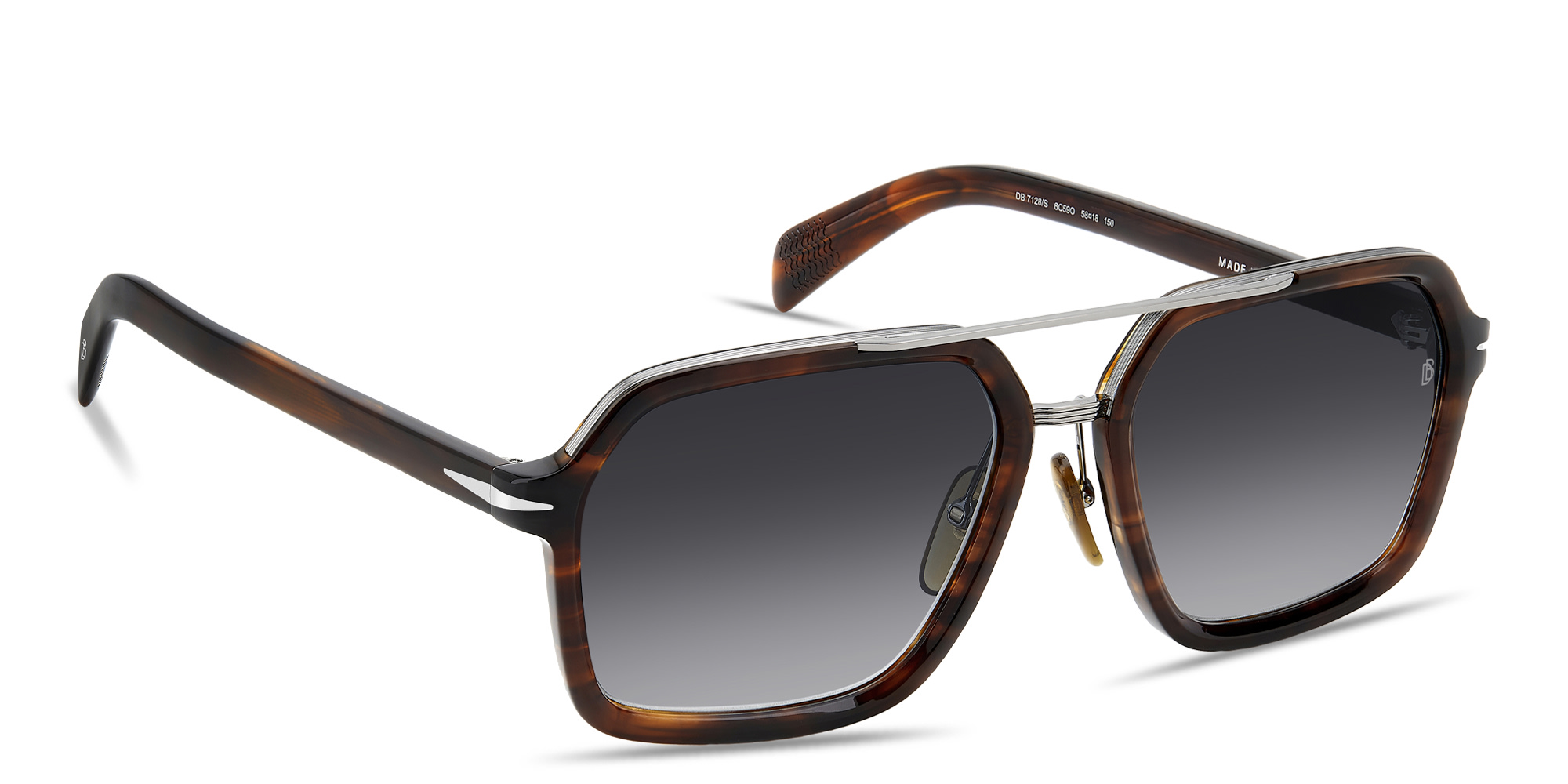 تسوق نظارات شمسية مستطيلة بشعار العلامة ديفيد بيكهام بلون بني قرني أونلاين.