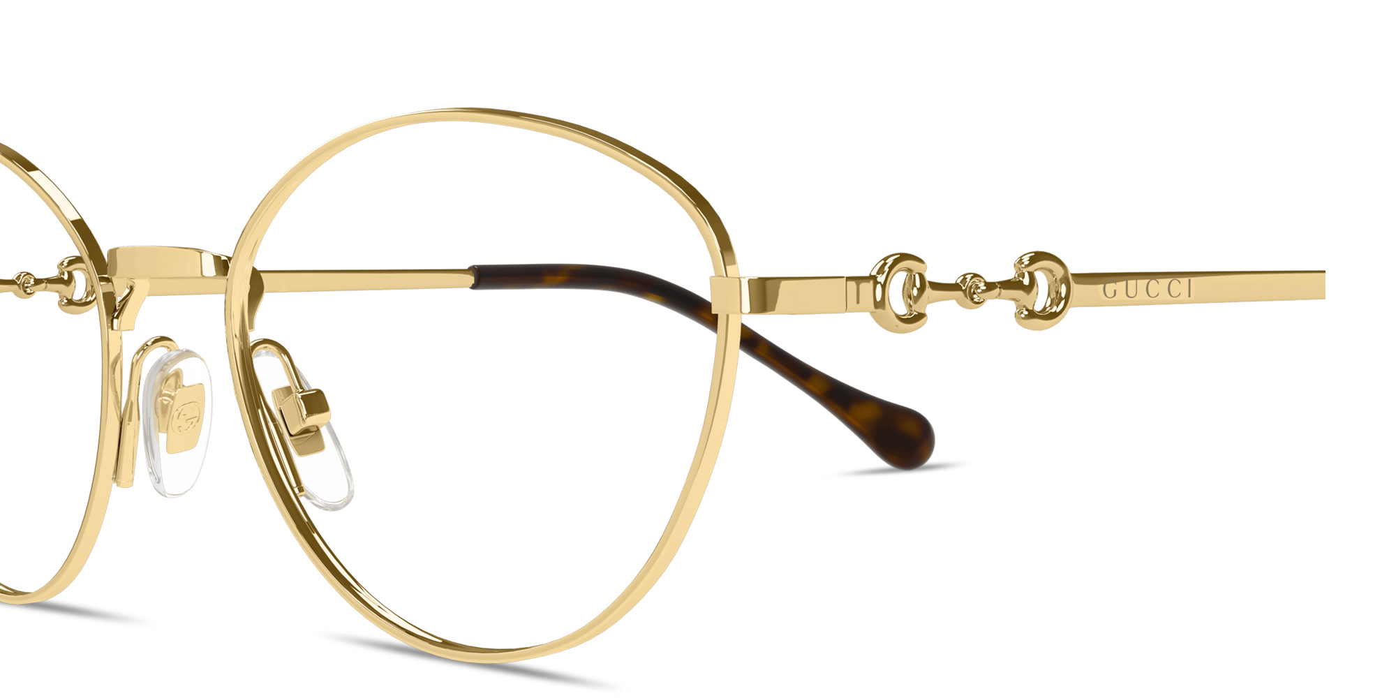 Shop GUCCI Horsebit Cat-Eye Eyeglasses in Gold online.