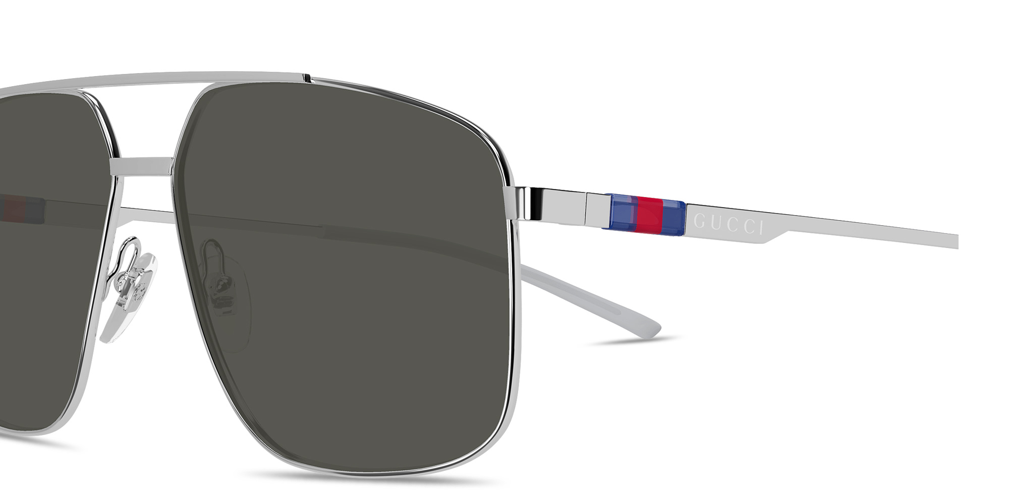 Shop GUCCI Web Pilot Sunglasses in Silver online.