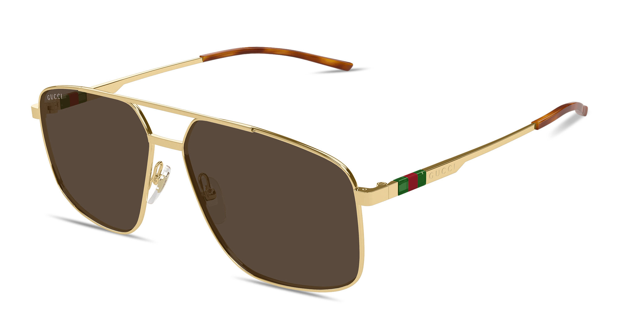 Shop GUCCI Web Pilot Sunglasses in Gold online.