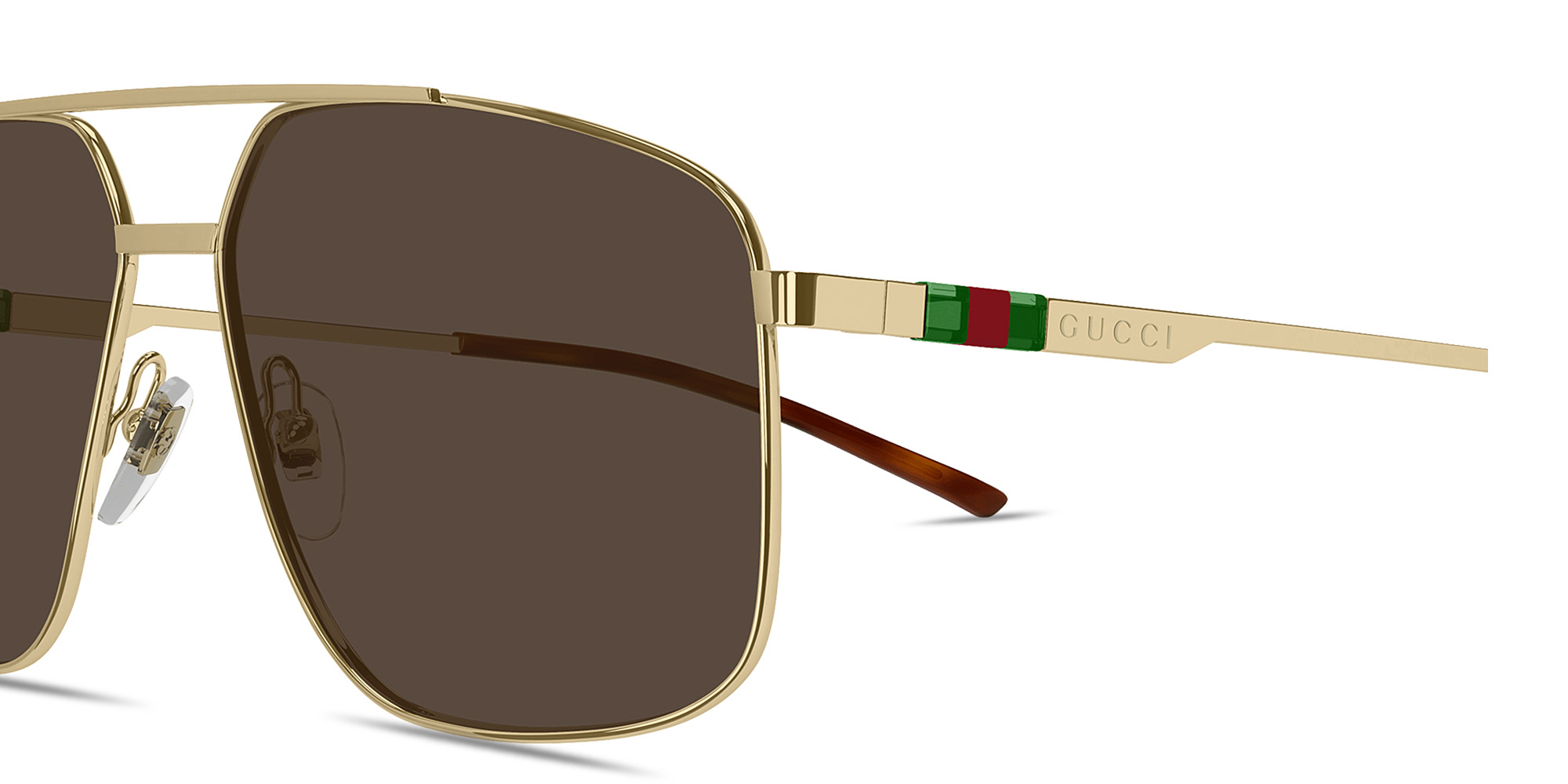 Shop GUCCI Web Pilot Sunglasses in Gold online.