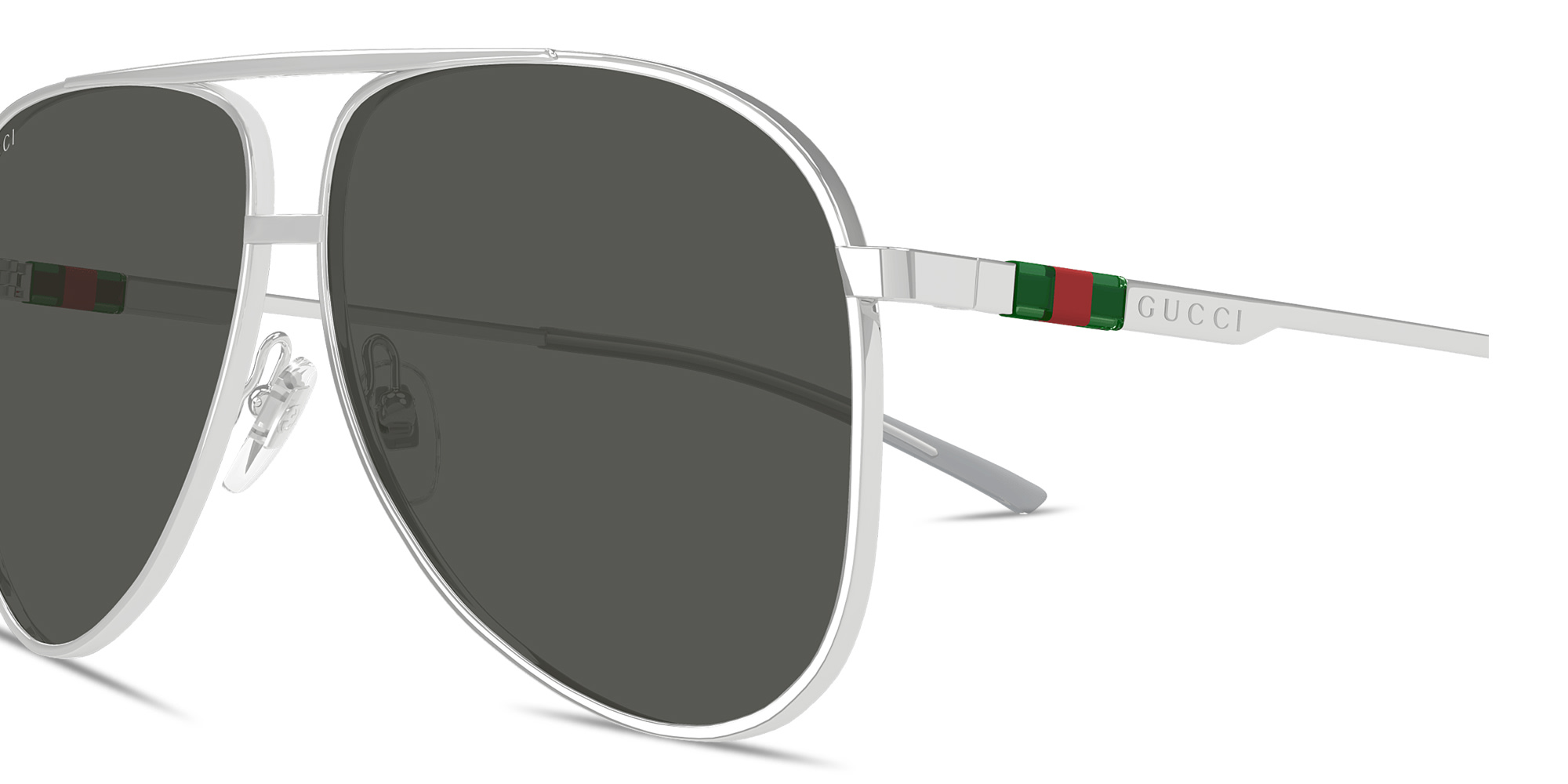 Shop GUCCI Web Pilot Sunglasses in Silver online.