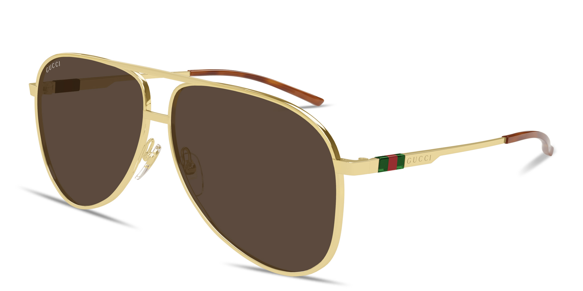 Shop GUCCI Web Pilot Sunglasses in Gold online.