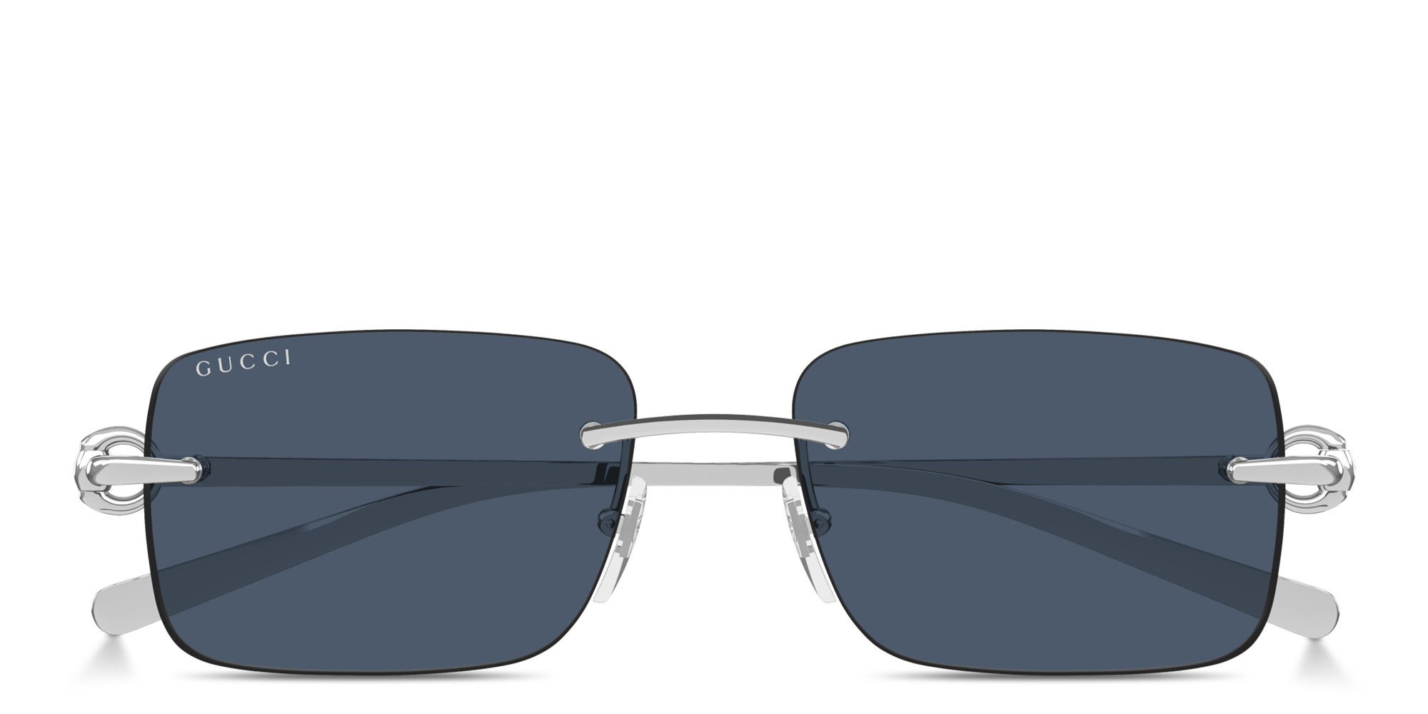 Shop GUCCI Horsebit Rimless Rectangle Sunglasses in Silver online.