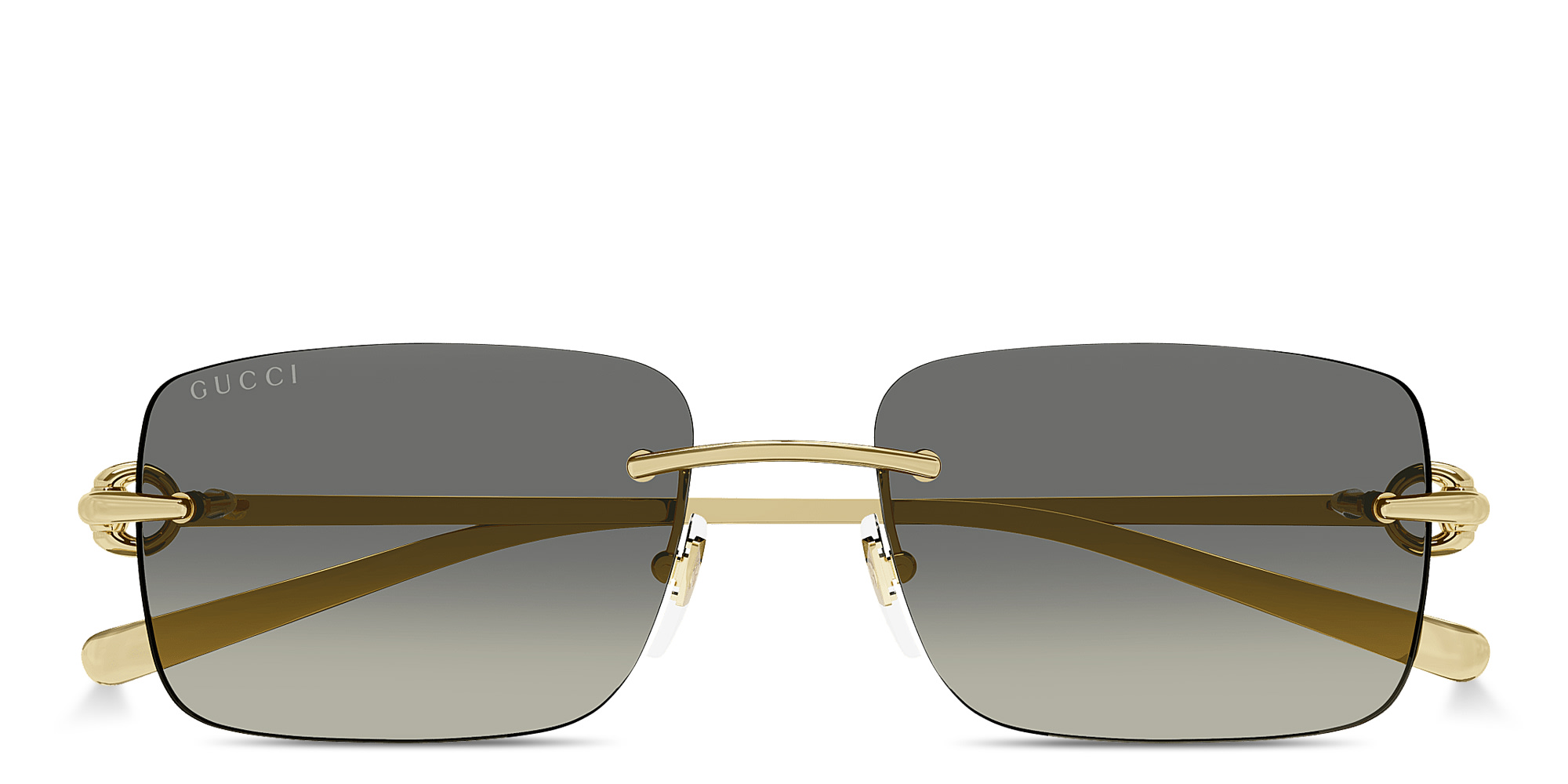 Shop GUCCI Horsebit Rimless Rectangle Sunglasses in Gold online.
