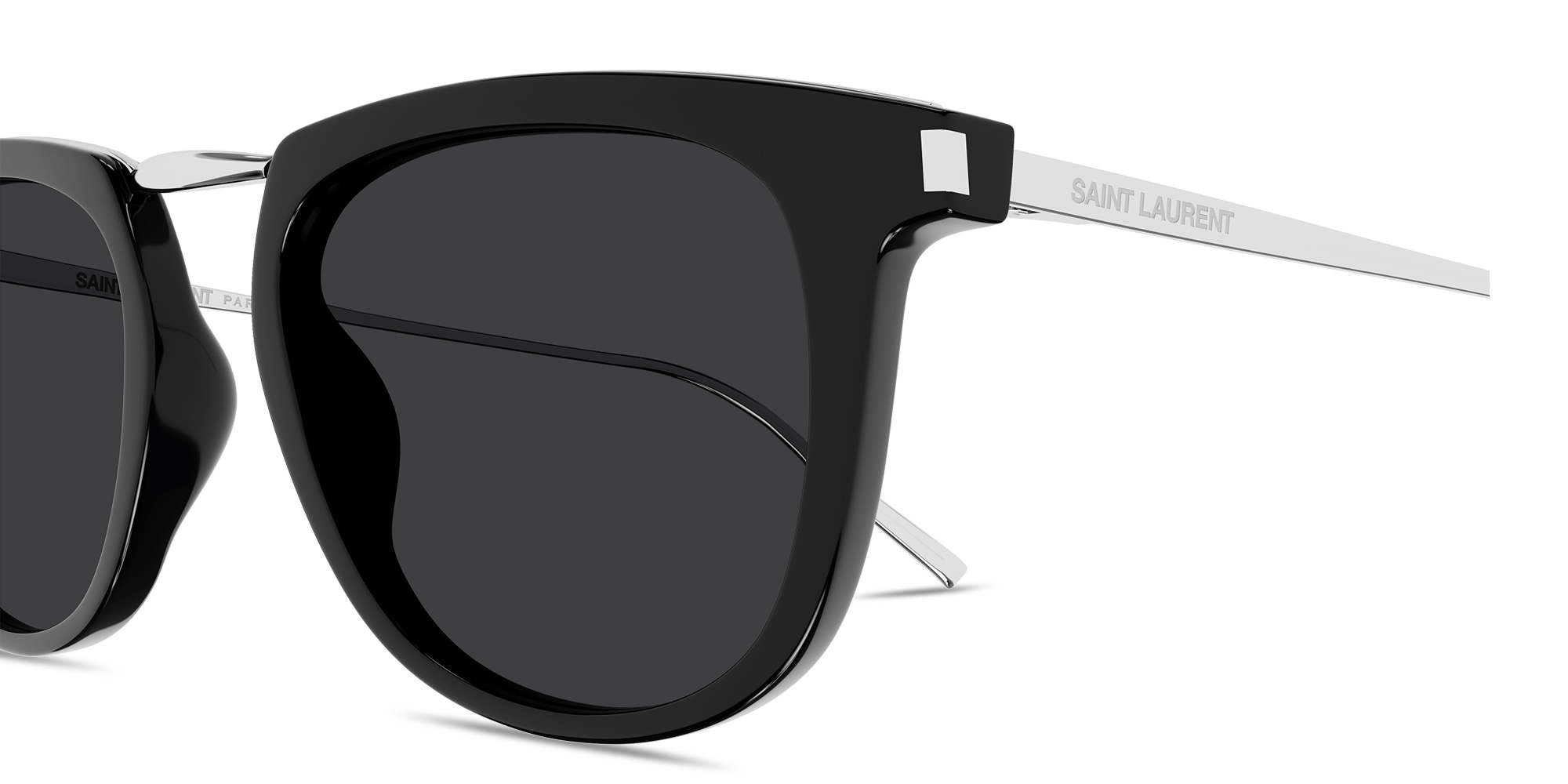 Shop SAINT LAURENT Logo-Engraved Unisex Square Sunglasses in Black online.