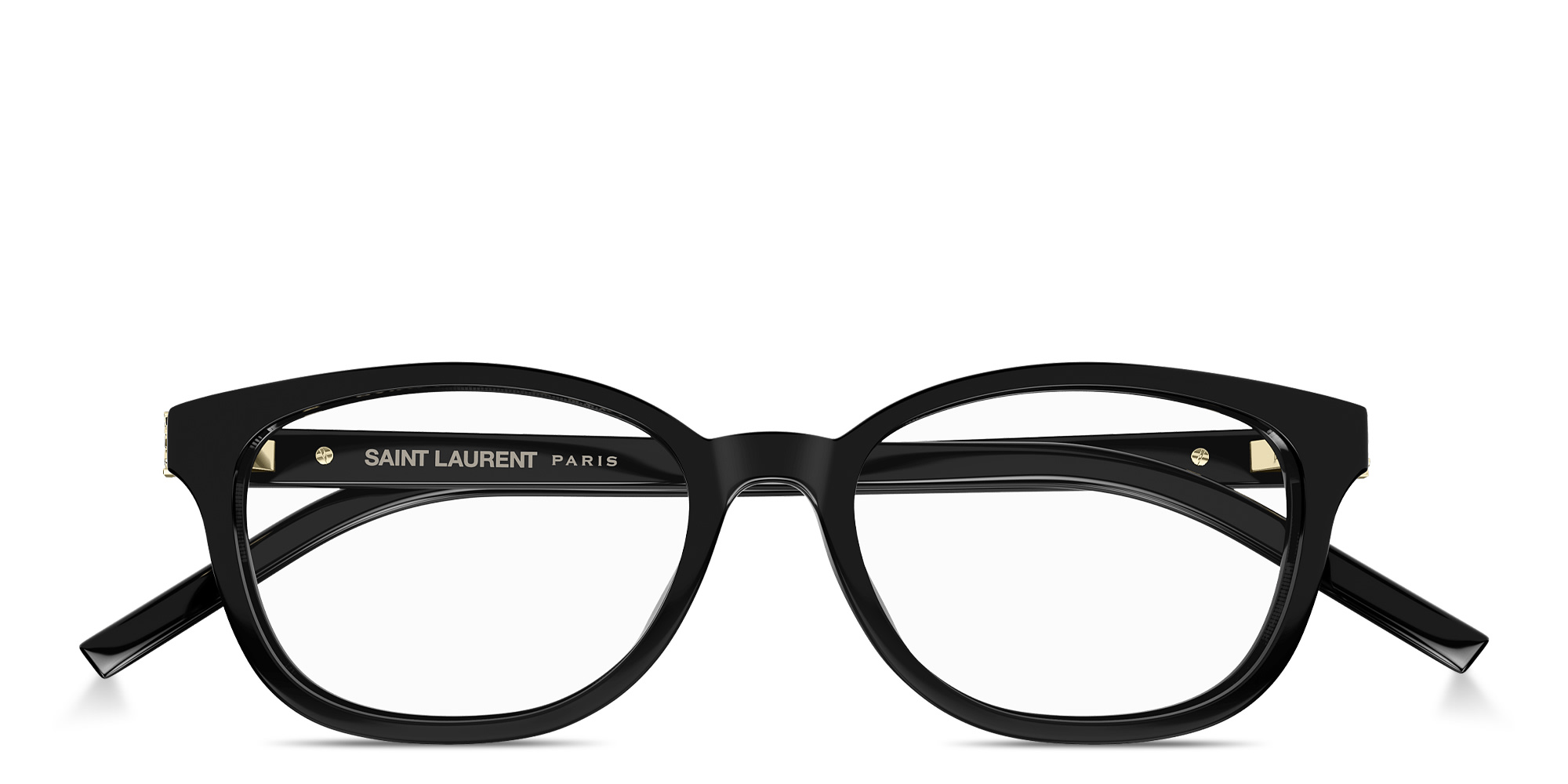 Shop SAINT LAURENT Monogram Hinge Square Eyeglasses in Black online.