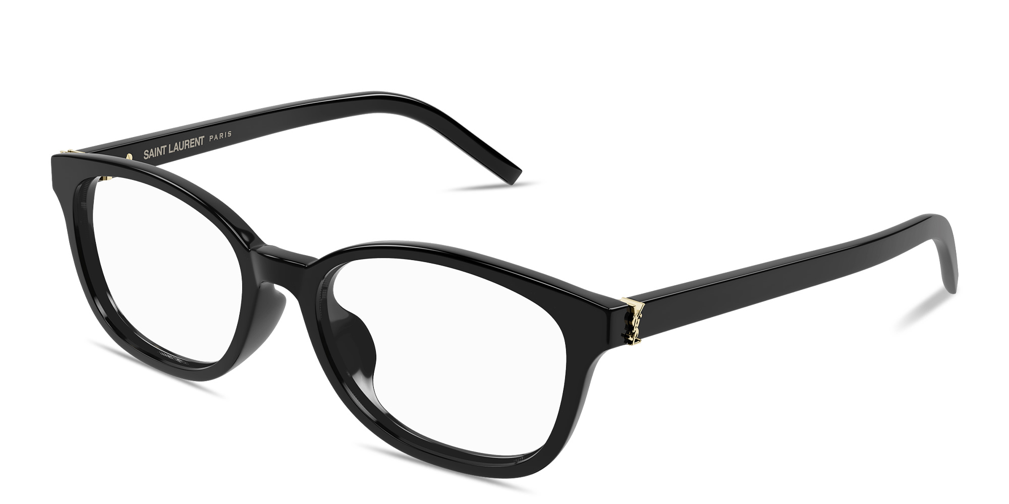 Shop SAINT LAURENT Monogram Hinge Square Eyeglasses in Black online.