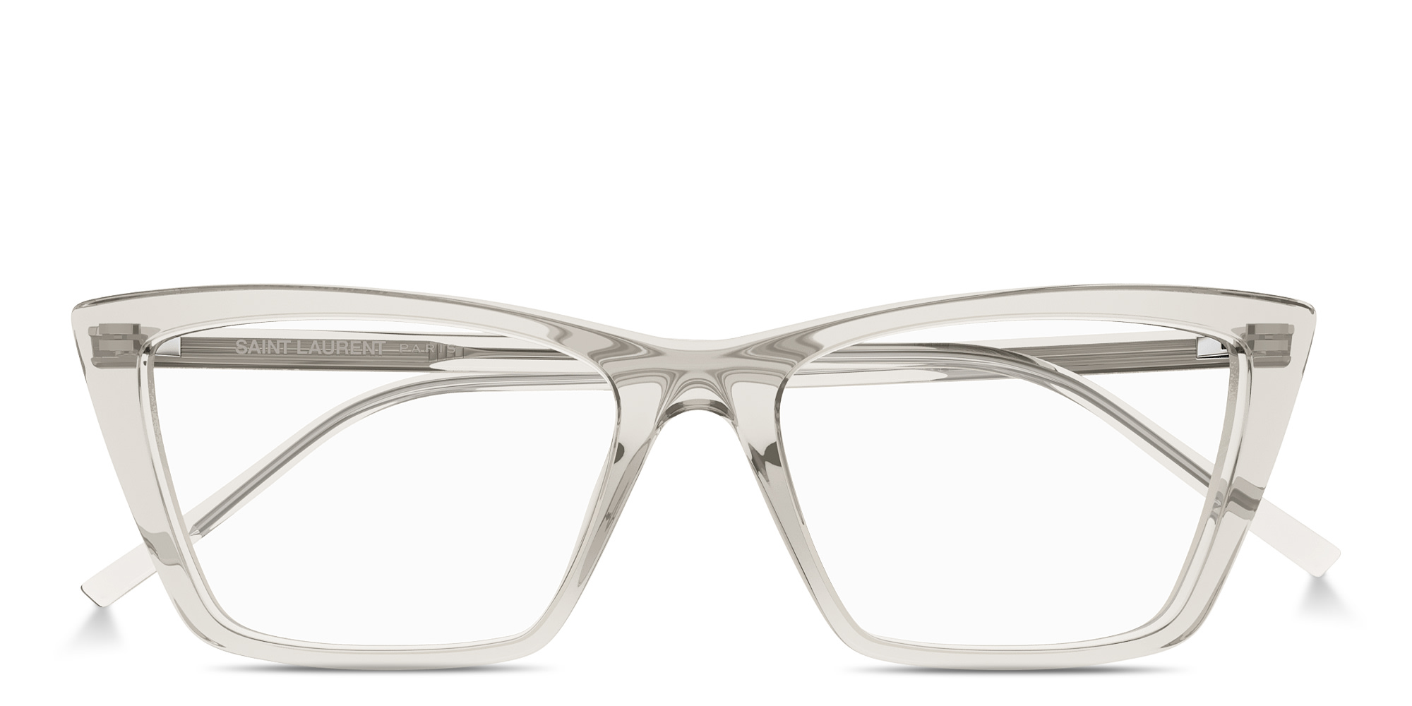 Shop SAINT LAURENT SL 737 Mica Thin Opt Rectangle Eyeglasses in Beige online.