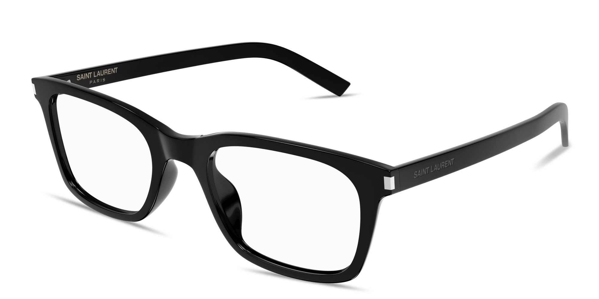 Shop SAINT LAURENT Logo Signature Square Eyeglasses in Black online.