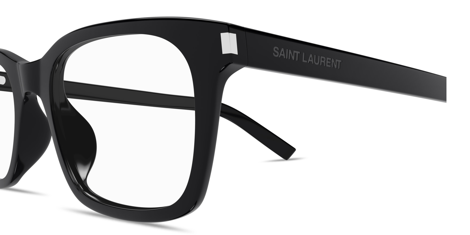 Shop SAINT LAURENT Logo Signature Square Eyeglasses in Black online.