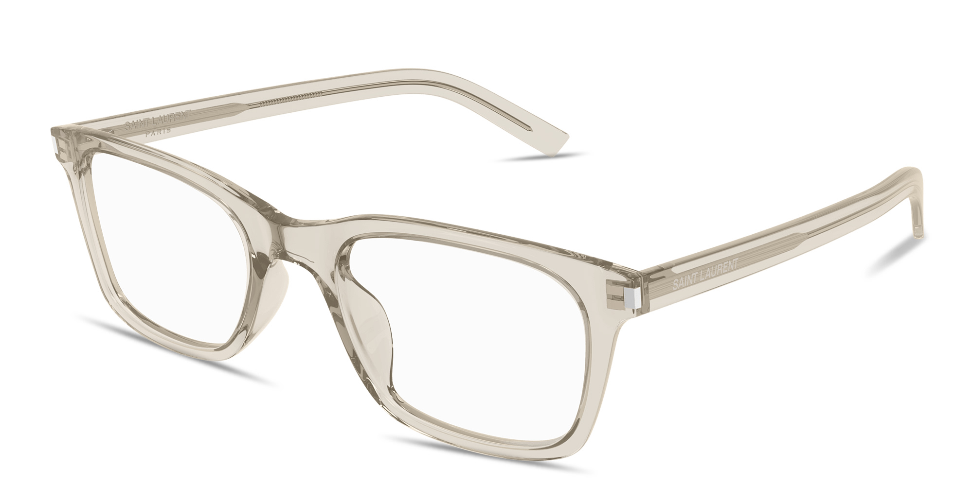 Shop SAINT LAURENT Logo Signature Square Eyeglasses in Beige online.
