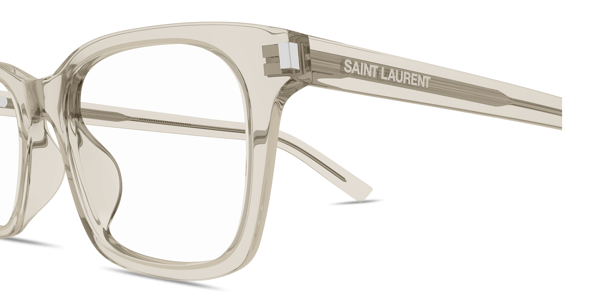 Shop SAINT LAURENT Logo Signature Square Eyeglasses in Beige online.
