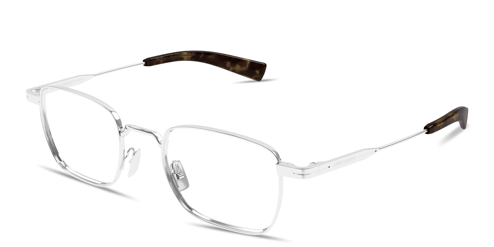 Shop SAINT LAURENT Engraved Logo Square Eyeglasses in Silver online.