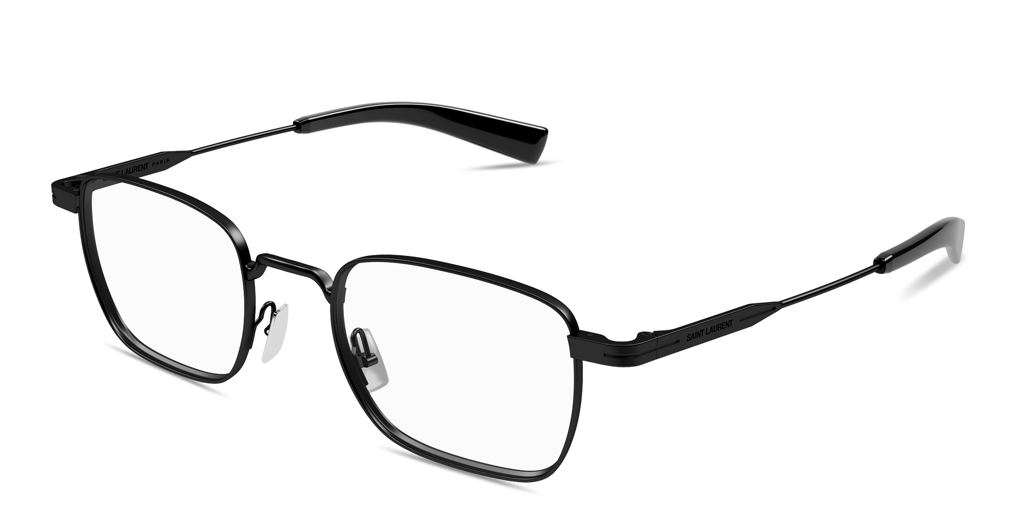 Shop SAINT LAURENT Engraved Logo Square Eyeglasses in Black online.