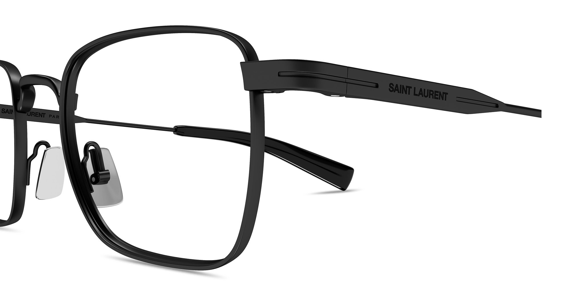 Shop SAINT LAURENT Engraved Logo Square Eyeglasses in Black online.