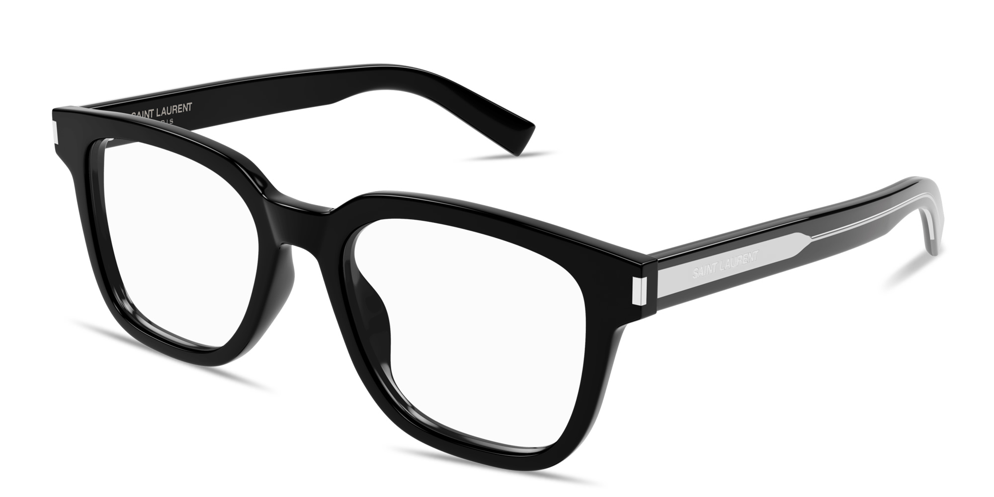 Shop SAINT LAURENT Mid Naked Wirecore Square Eyeglasses in Black online.