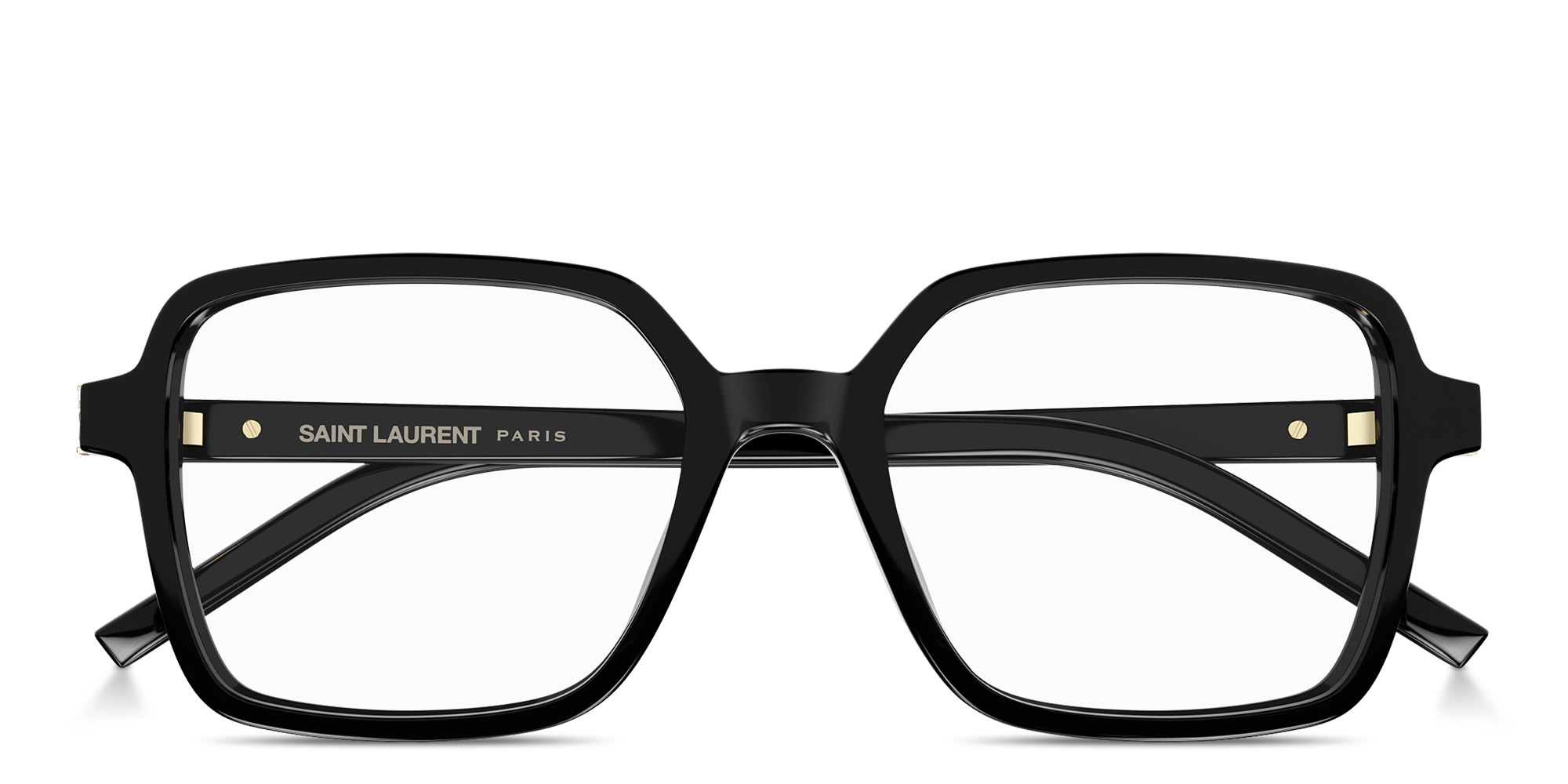 Shop SAINT LAURENT Monogram Hinge Oversized Square Eyeglasses in Black online.