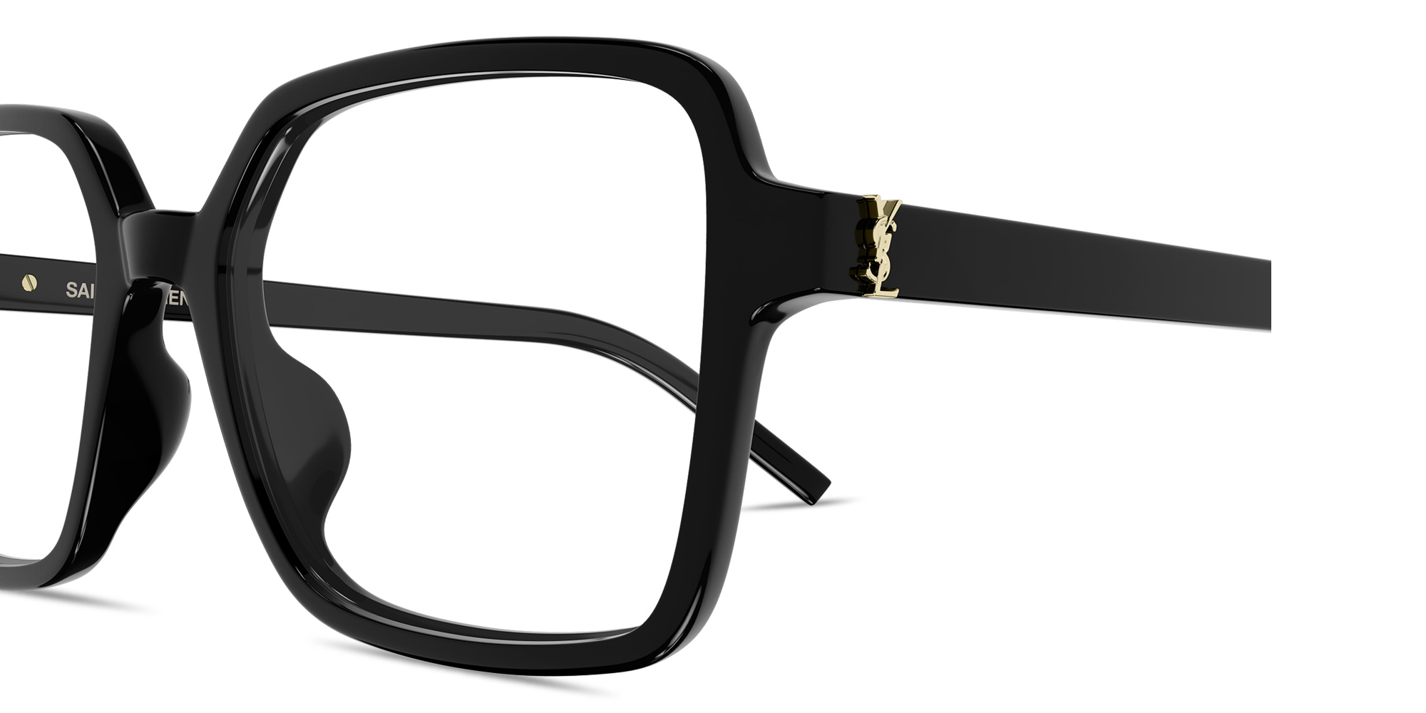 Shop SAINT LAURENT Monogram Hinge Oversized Square Eyeglasses in Black online.