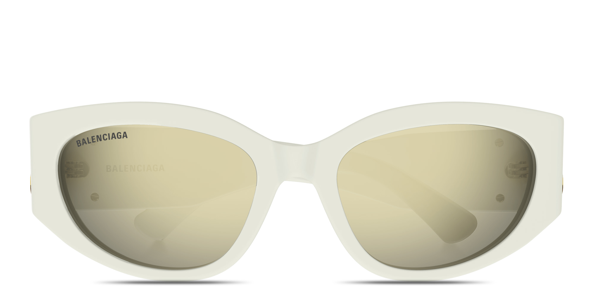 Shop BALENCIAGA BB Logo Oval Sunglasses in Ivory online.