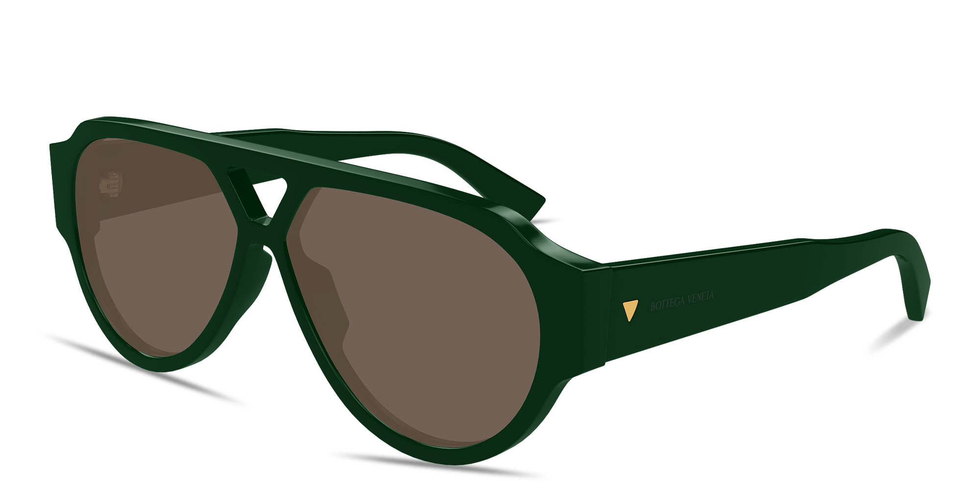 Shop BOTTEGA VENETA Bold Triangle Stud Pilot Sunglasses in Green online.
