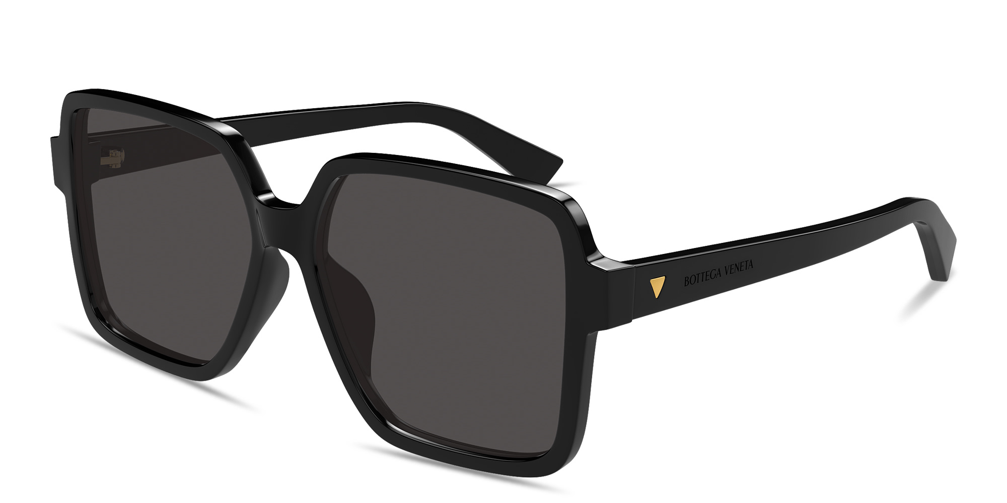 Shop BOTTEGA VENETA Triangle Stud Oversized Square Sunglasses in Black online.