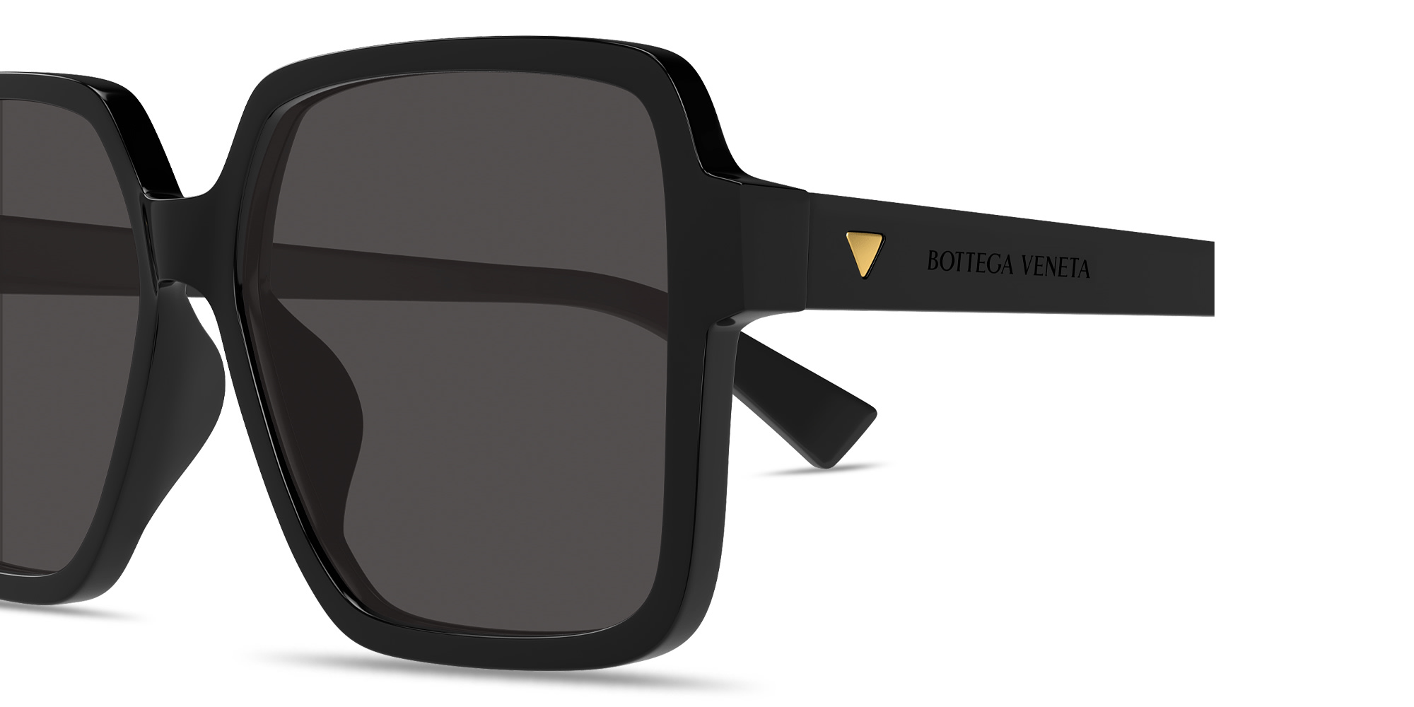 Shop BOTTEGA VENETA Triangle Stud Oversized Square Sunglasses in Black online.