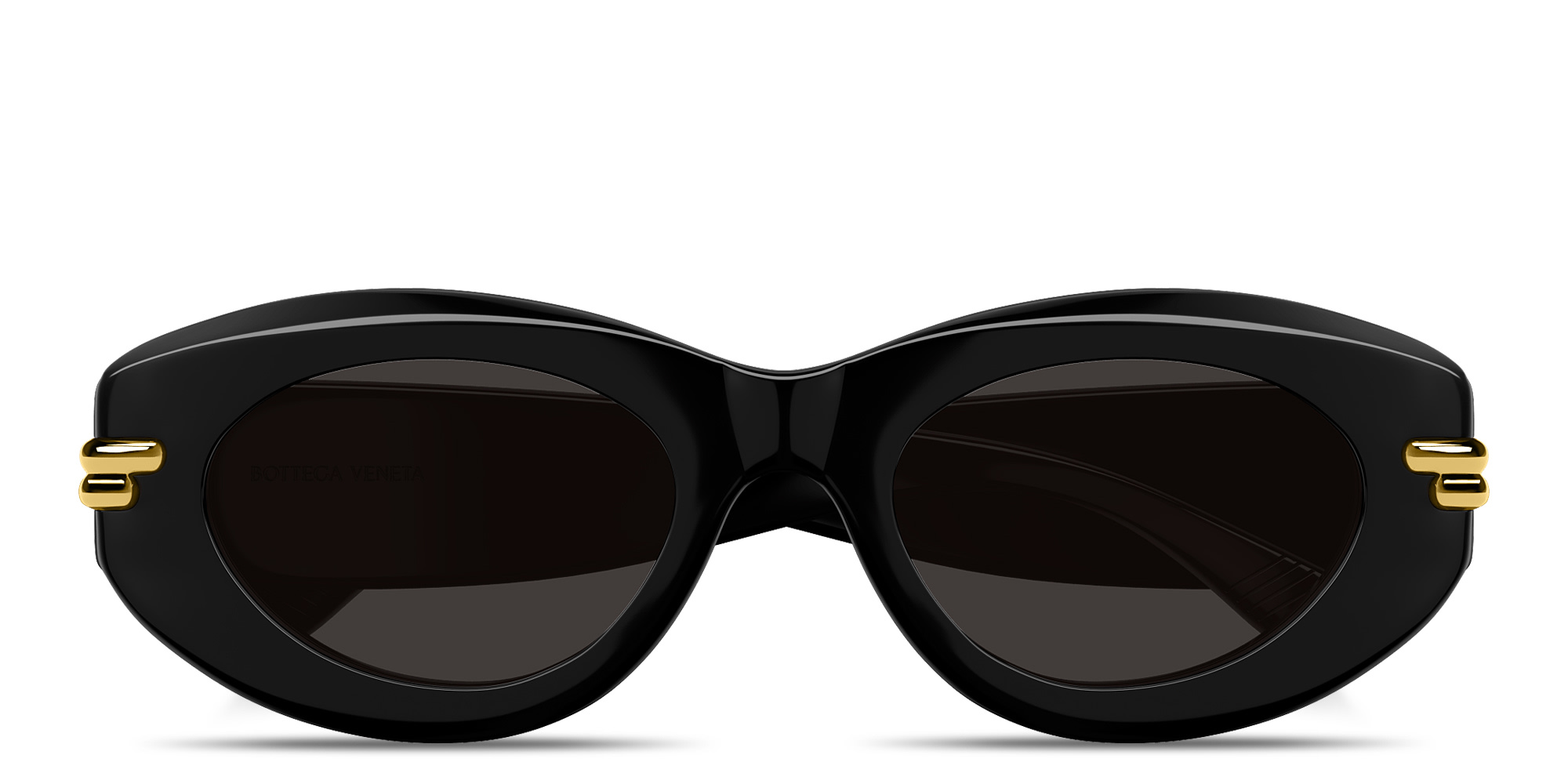 Shop BOTTEGA VENETA Bold Ribbon Oval Sunglasses in Black online.