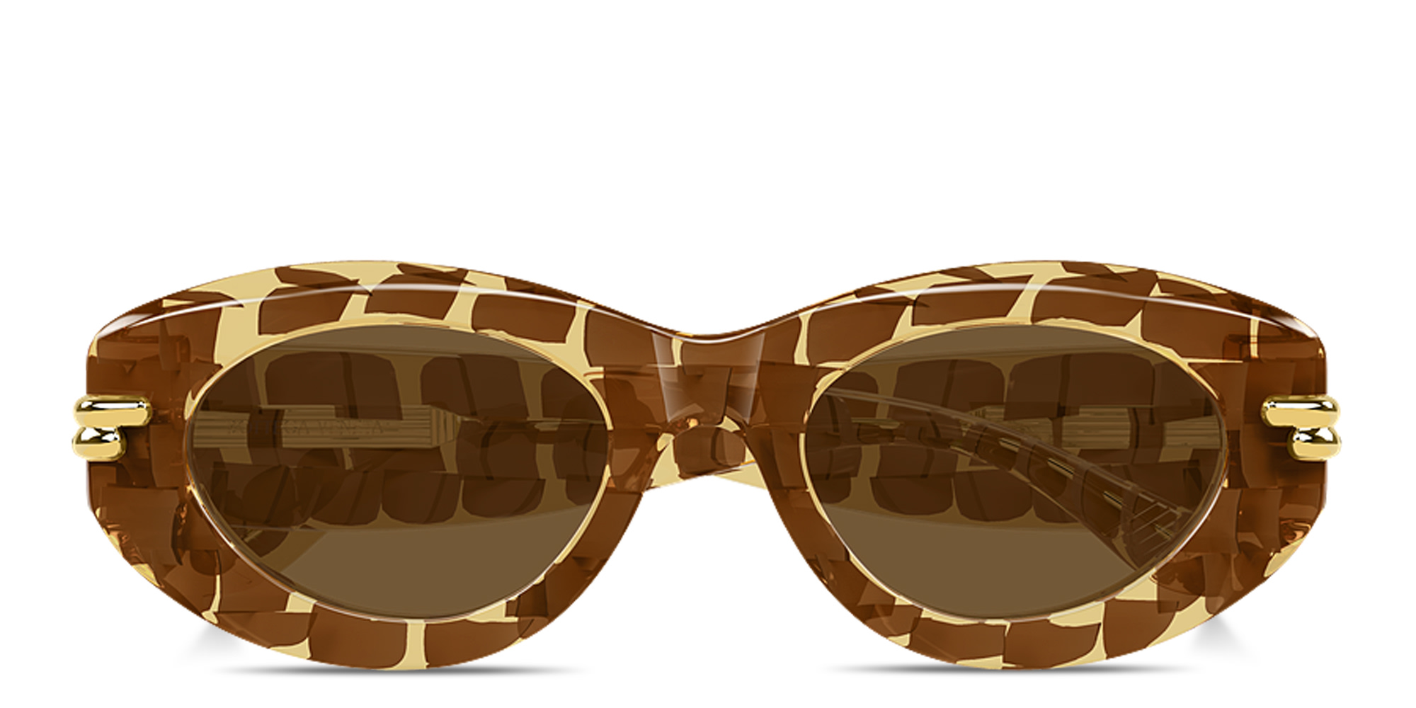 Shop BOTTEGA VENETA Bold Ribbon Oval Sunglasses in Brown online.