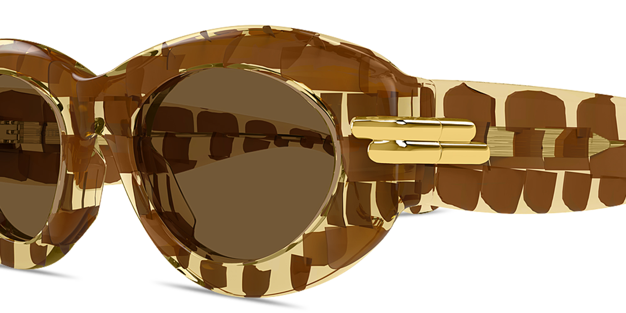 Shop BOTTEGA VENETA Bold Ribbon Oval Sunglasses in Brown online.