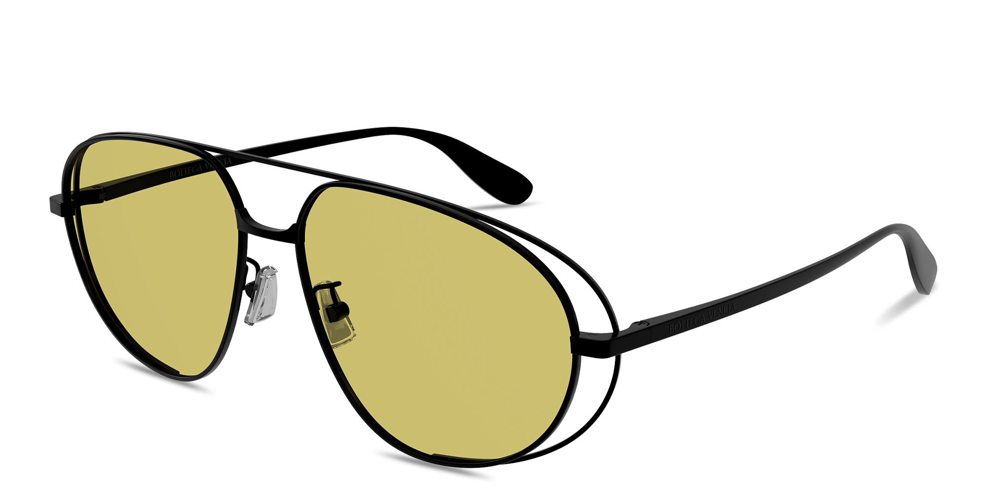 Shop BOTTEGA VENETA Engraved Logo Unisex Pilot Sunglasses in Black online.