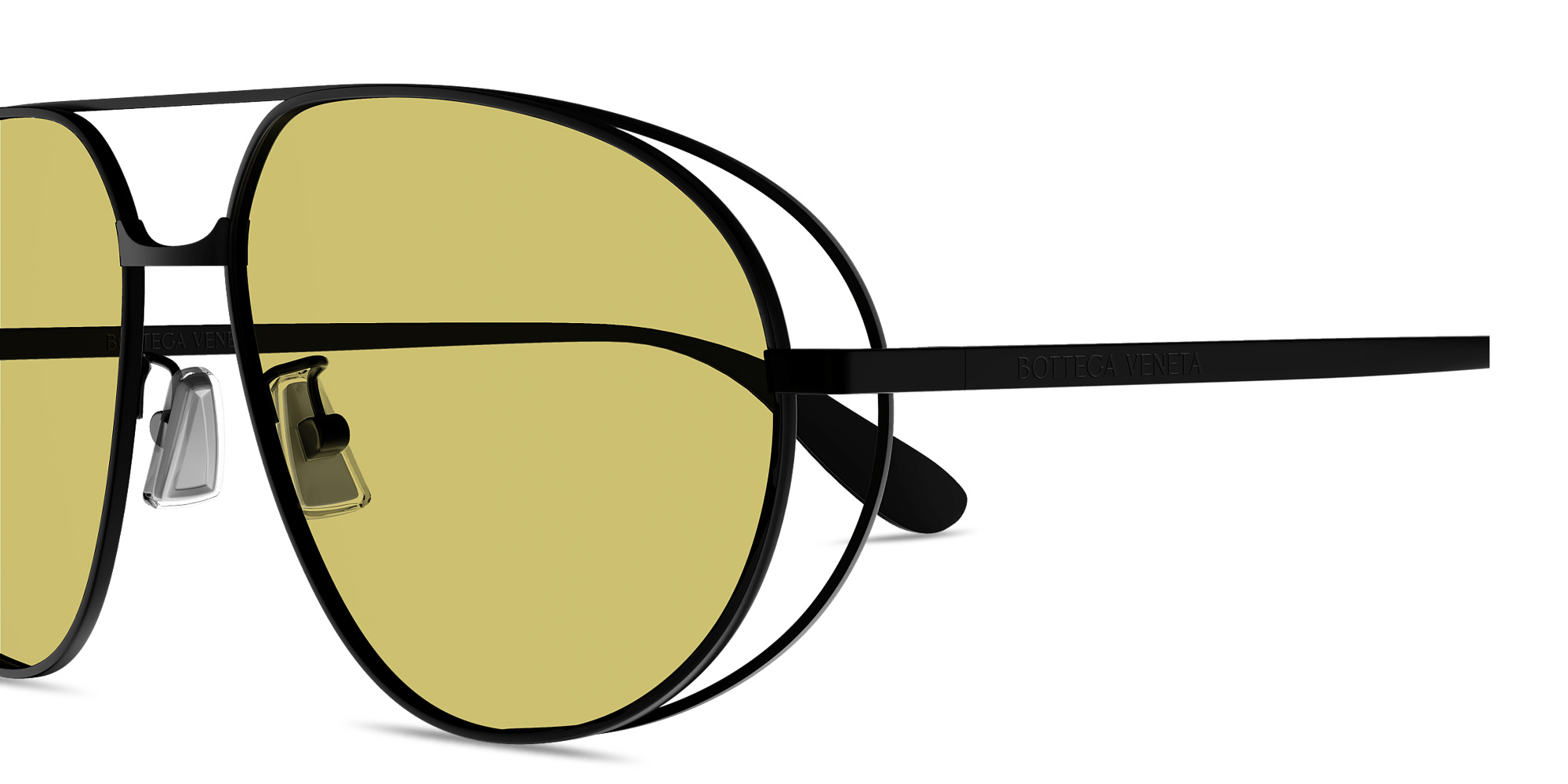 Shop BOTTEGA VENETA Engraved Logo Unisex Pilot Sunglasses in Black online.