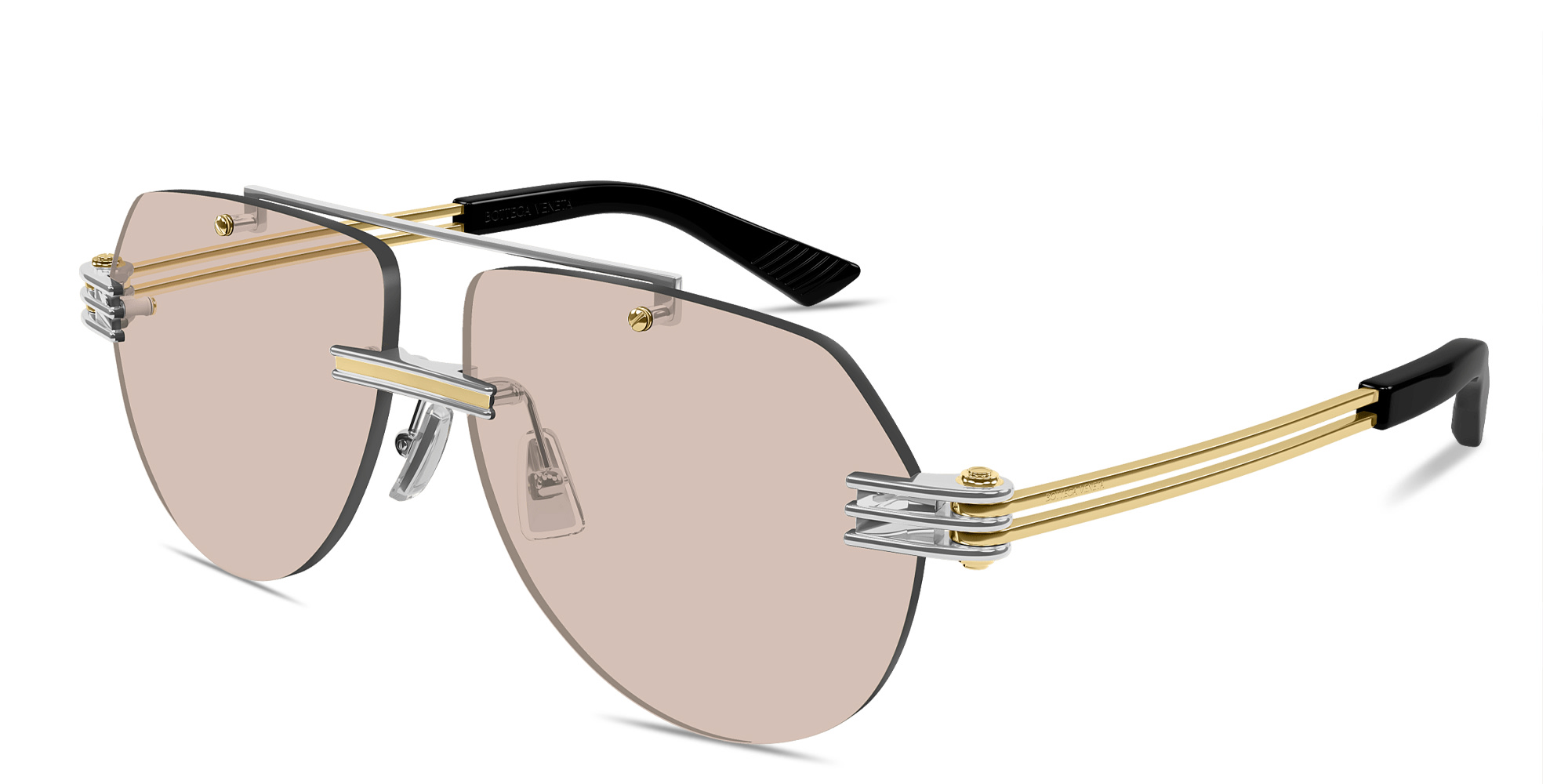 Shop BOTTEGA VENETA Engraved Logo Unisex Rimless Pilot Sunglasses in Silver online.