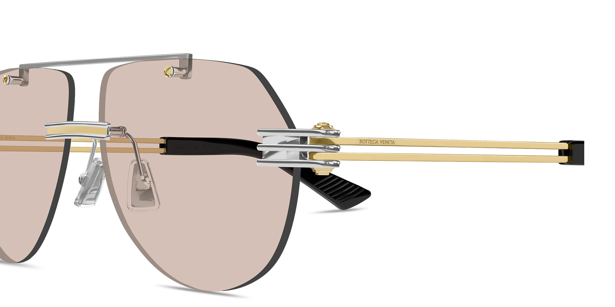 Shop BOTTEGA VENETA Engraved Logo Unisex Rimless Pilot Sunglasses in Silver online.