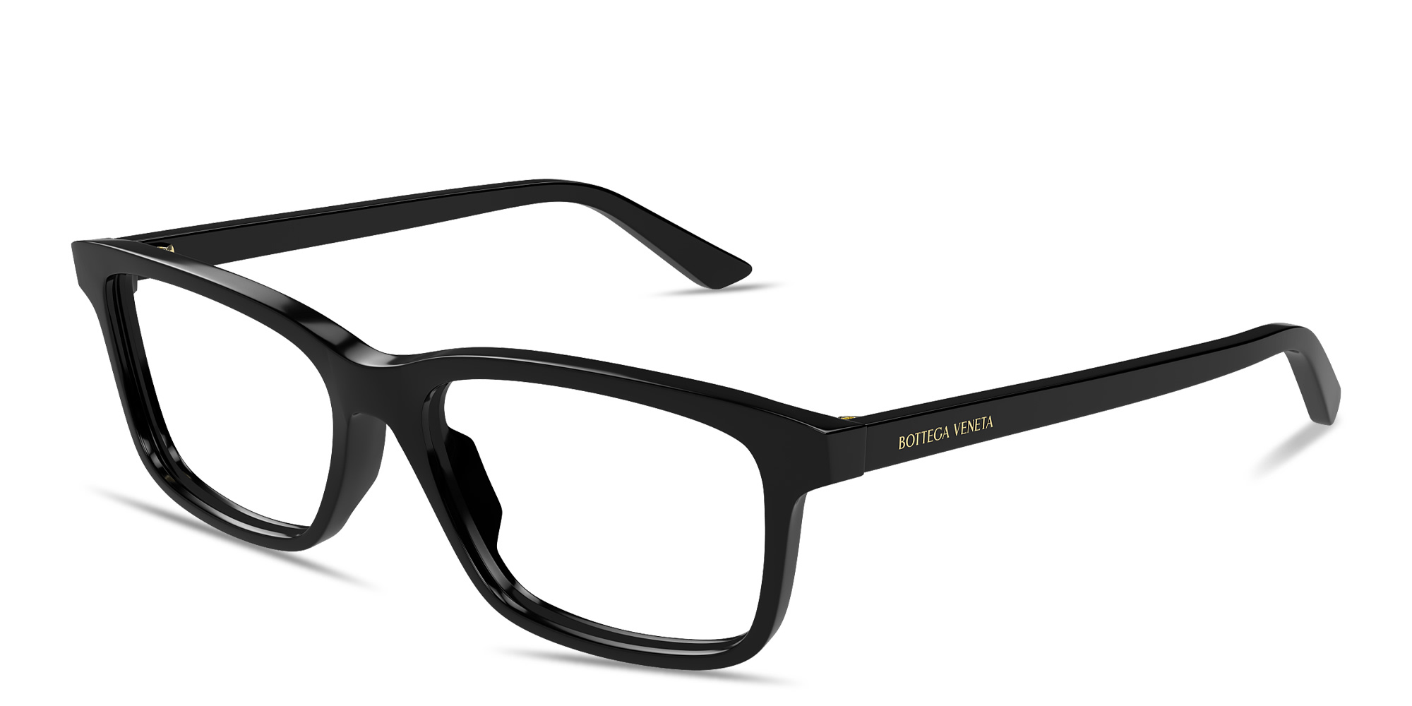 Shop BOTTEGA VENETA Script Logo Wide Rectangle Eyeglasses in Black online.