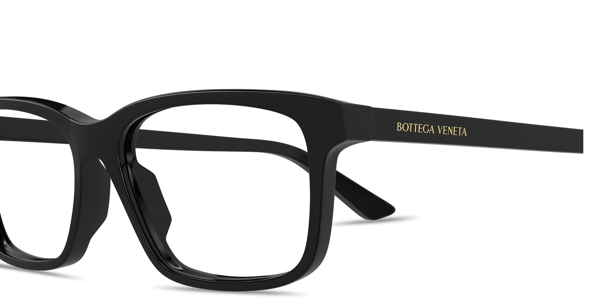 Shop BOTTEGA VENETA Script Logo Wide Rectangle Eyeglasses in Black online.