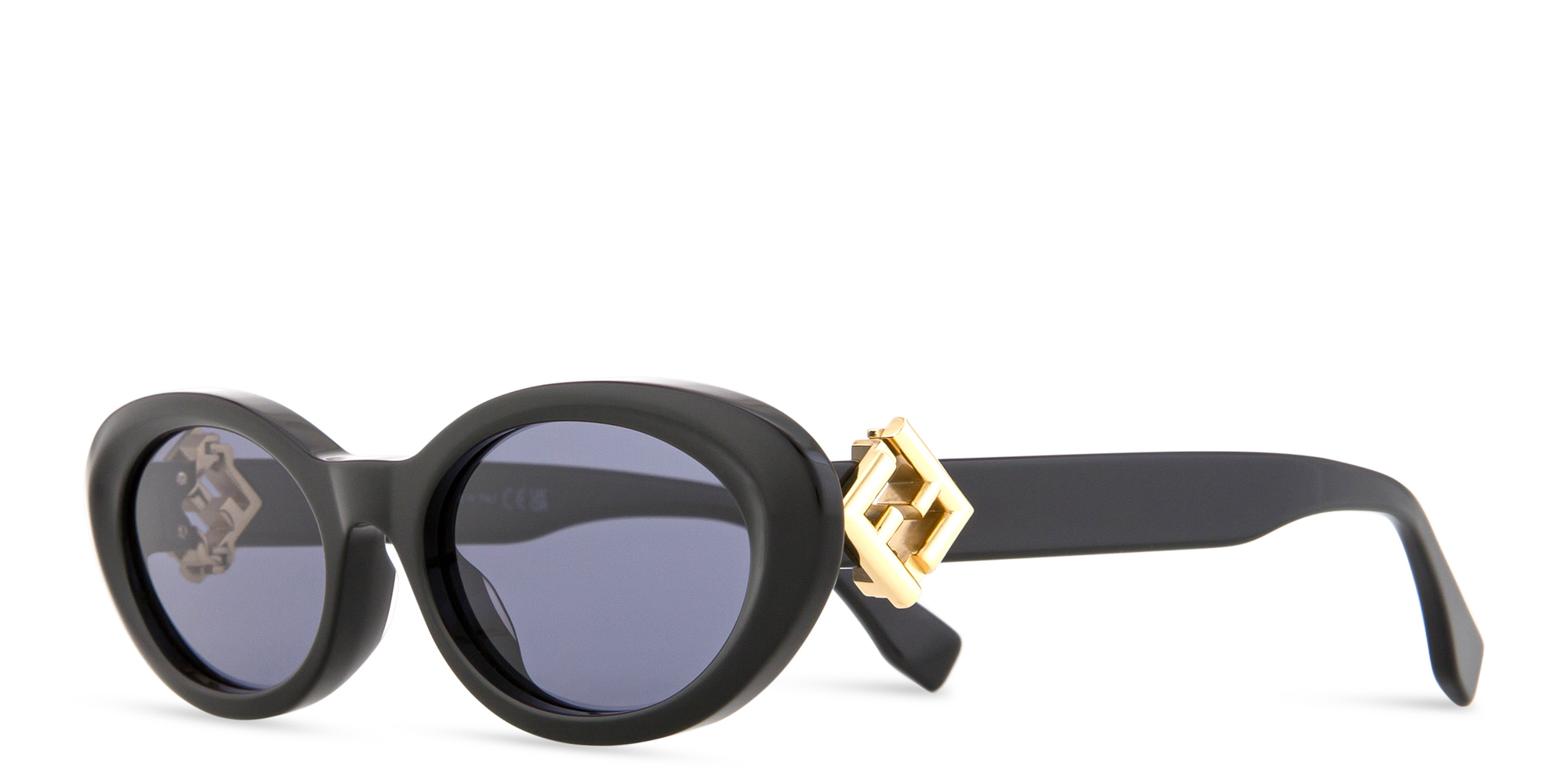 Shop FENDI FF Diamonds Black Oval Sunglasses in Black online.